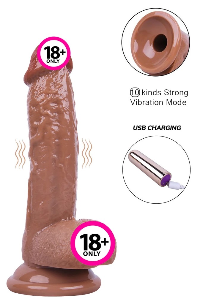 Kablosuz Titreşimli USB Şarjlı Realistik Vibratör - 19 cm - Melez