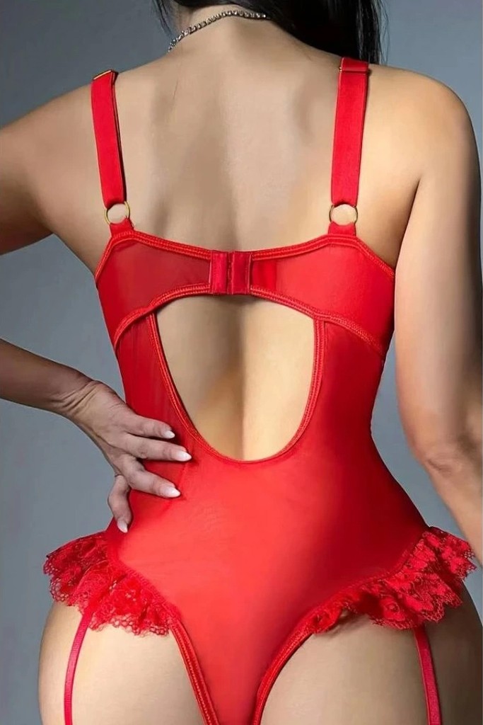 Fantezi Dantelli Bodysuit Kırmızı