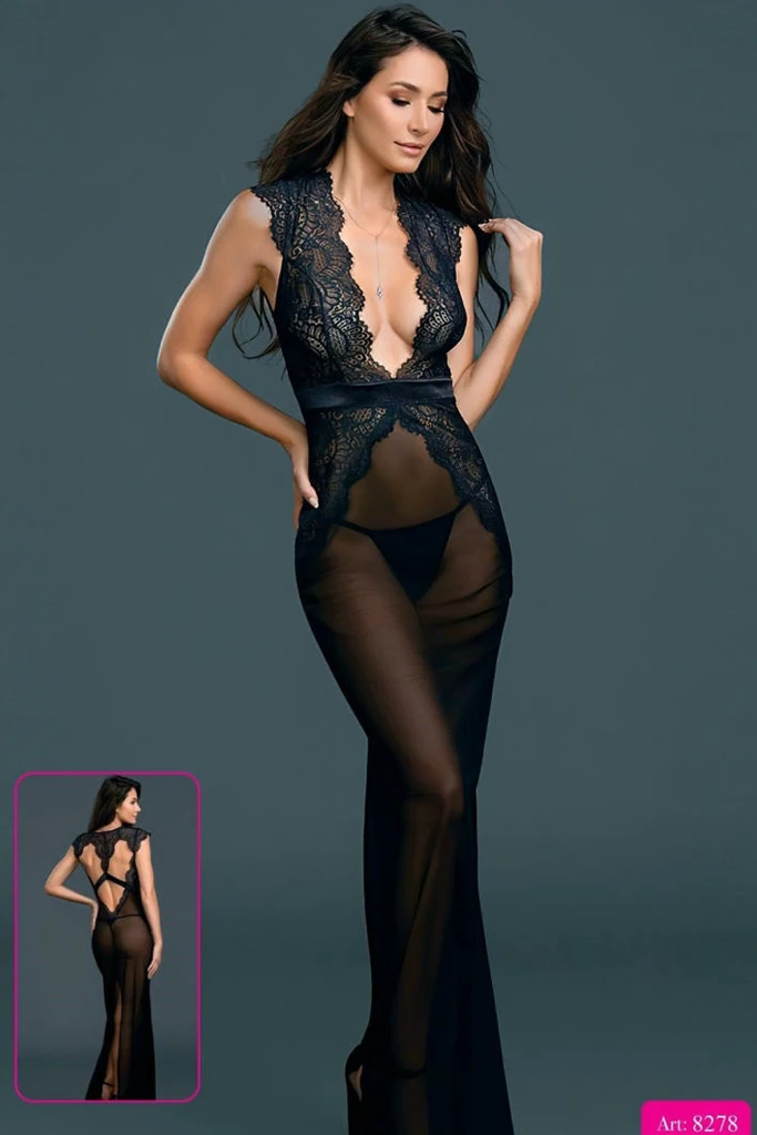 Dantel Detaylı Sırt Dekolteli Şık Gecelik Takımı