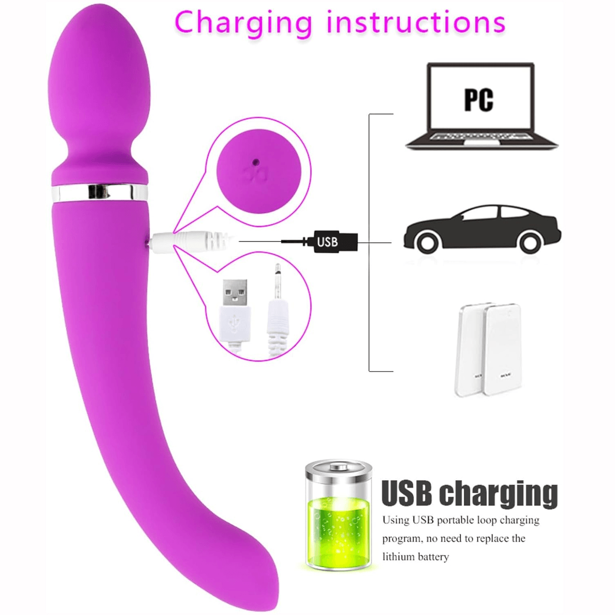 MASSAGE STICK Çift Taraflı G-Spot ve Klitoris Masaj Vibratörü - Mor