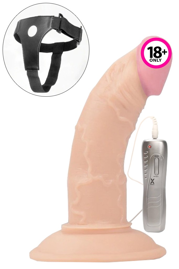 Realistik Titreşimli Damarlı Vantuzlu Kemerli Vibratör - 14 cm
