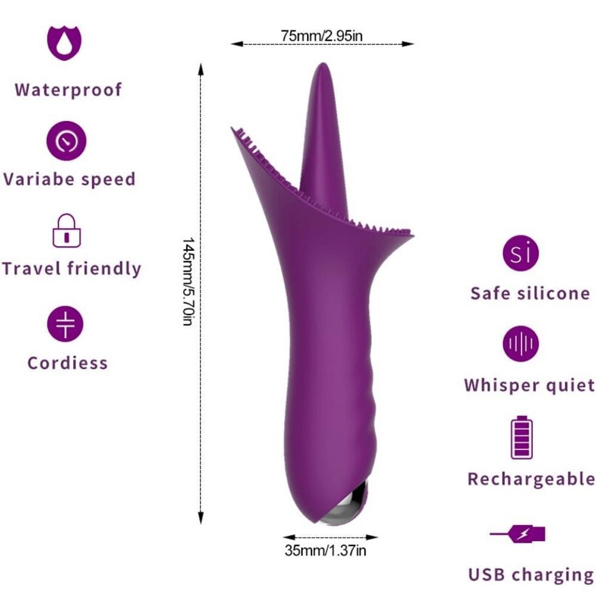 TONGUE Şarjlı Vibratör 14.5cm - Mor