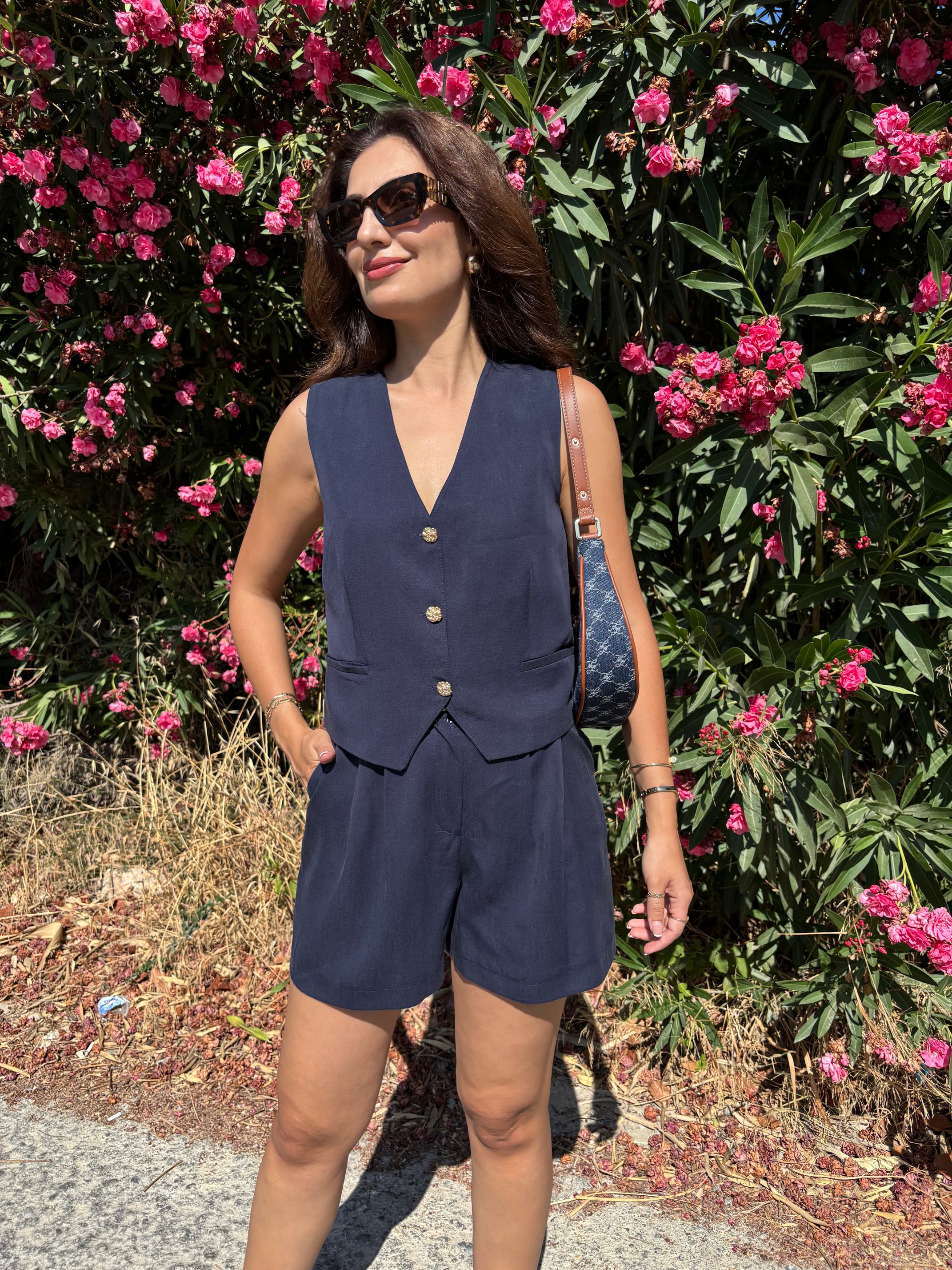 Tencel Yelekli  Şortlu Takım