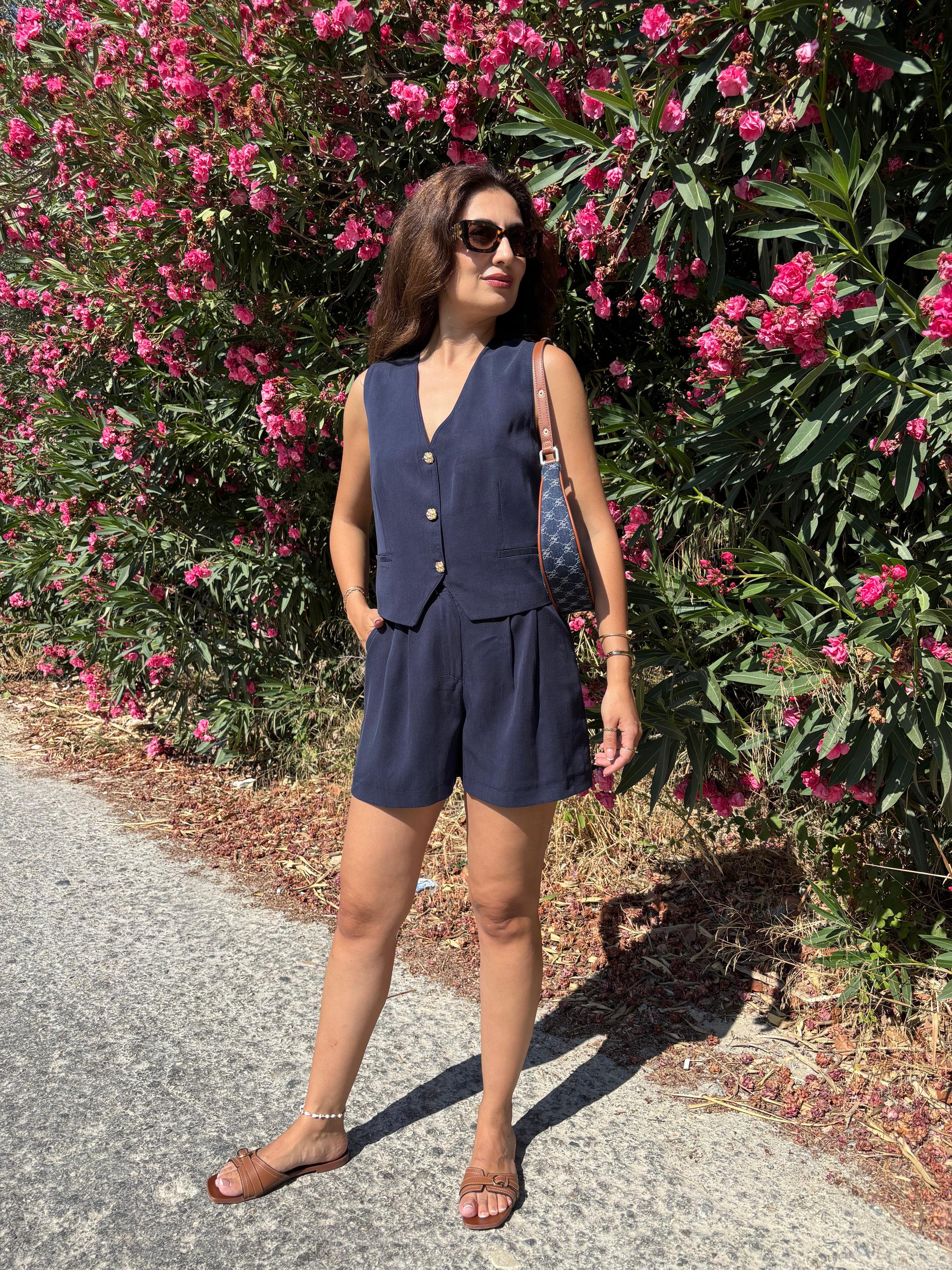 Tencel Yelekli  Şortlu Takım