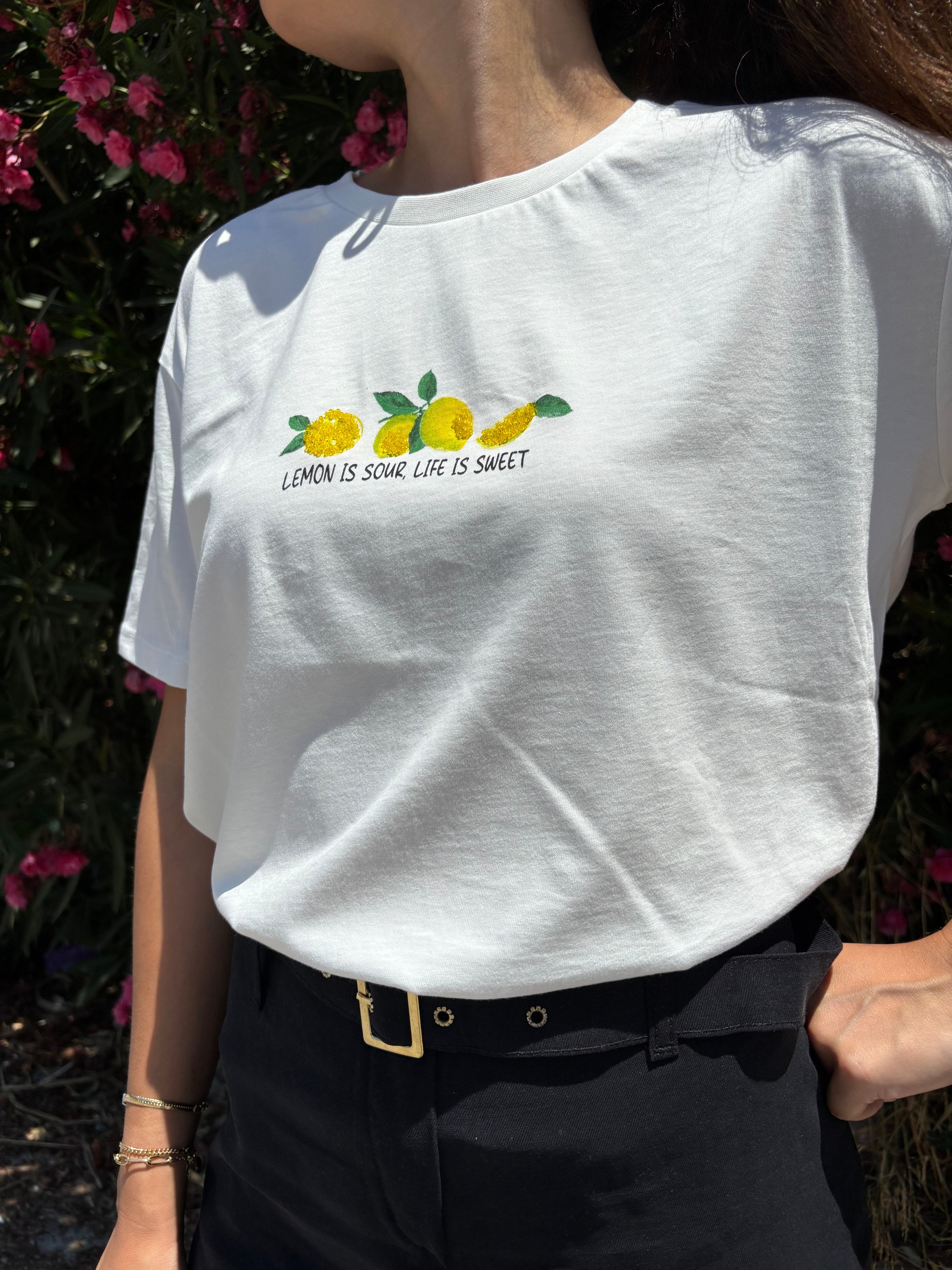 Limonlu Boncuklu Tshirt