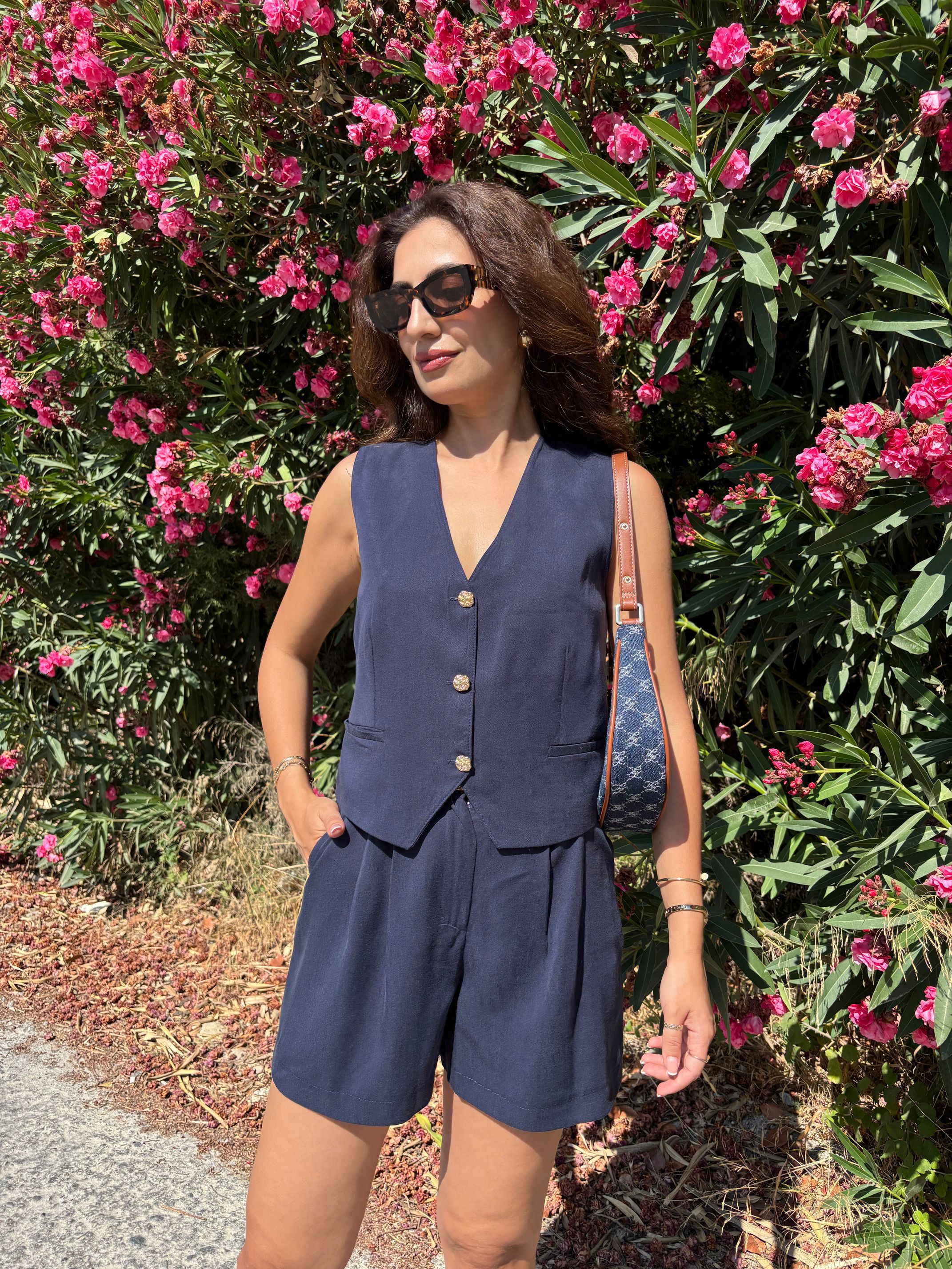 Tencel Yelekli  Şortlu Takım