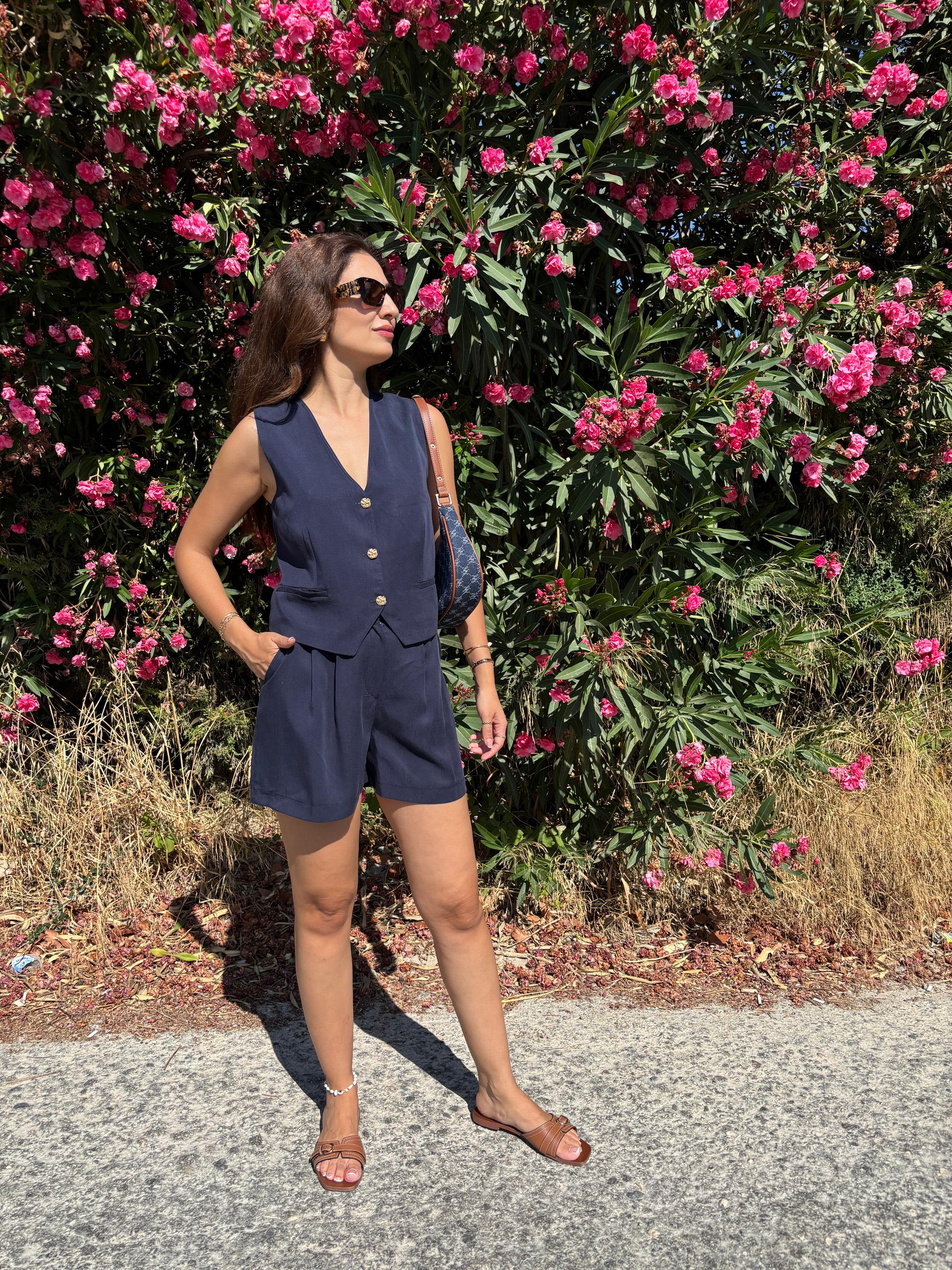 Tencel Yelekli  Şortlu Takım
