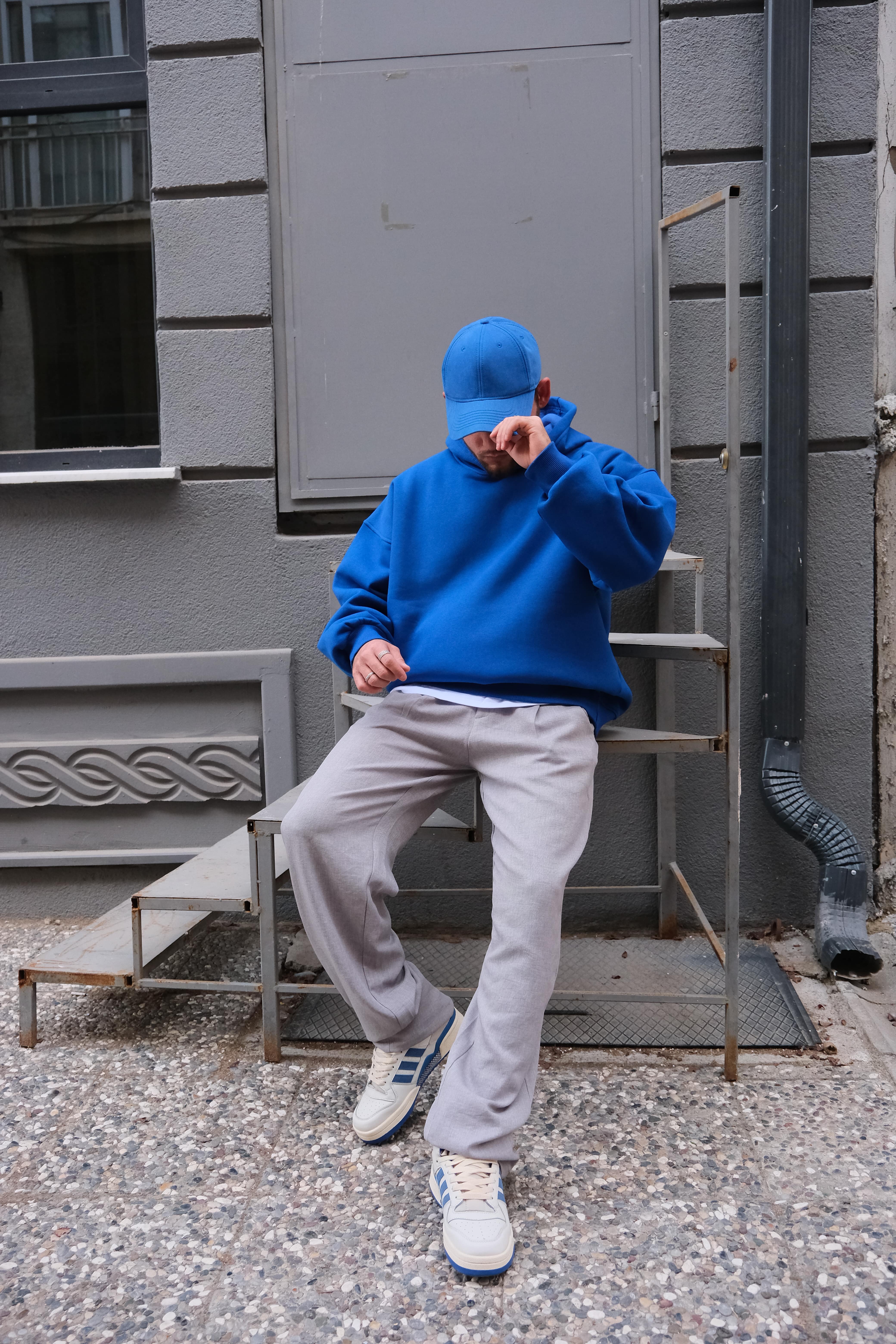 Sax Blue Extra Oversize Basic Hoodie ( premium ürün ) 