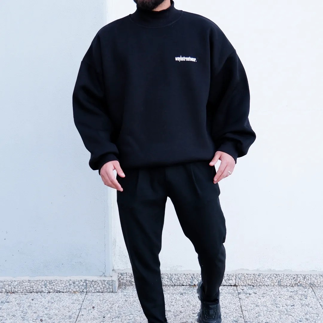 Waybstreetwear Oversize Boğazlı Sweatshirt Siyah