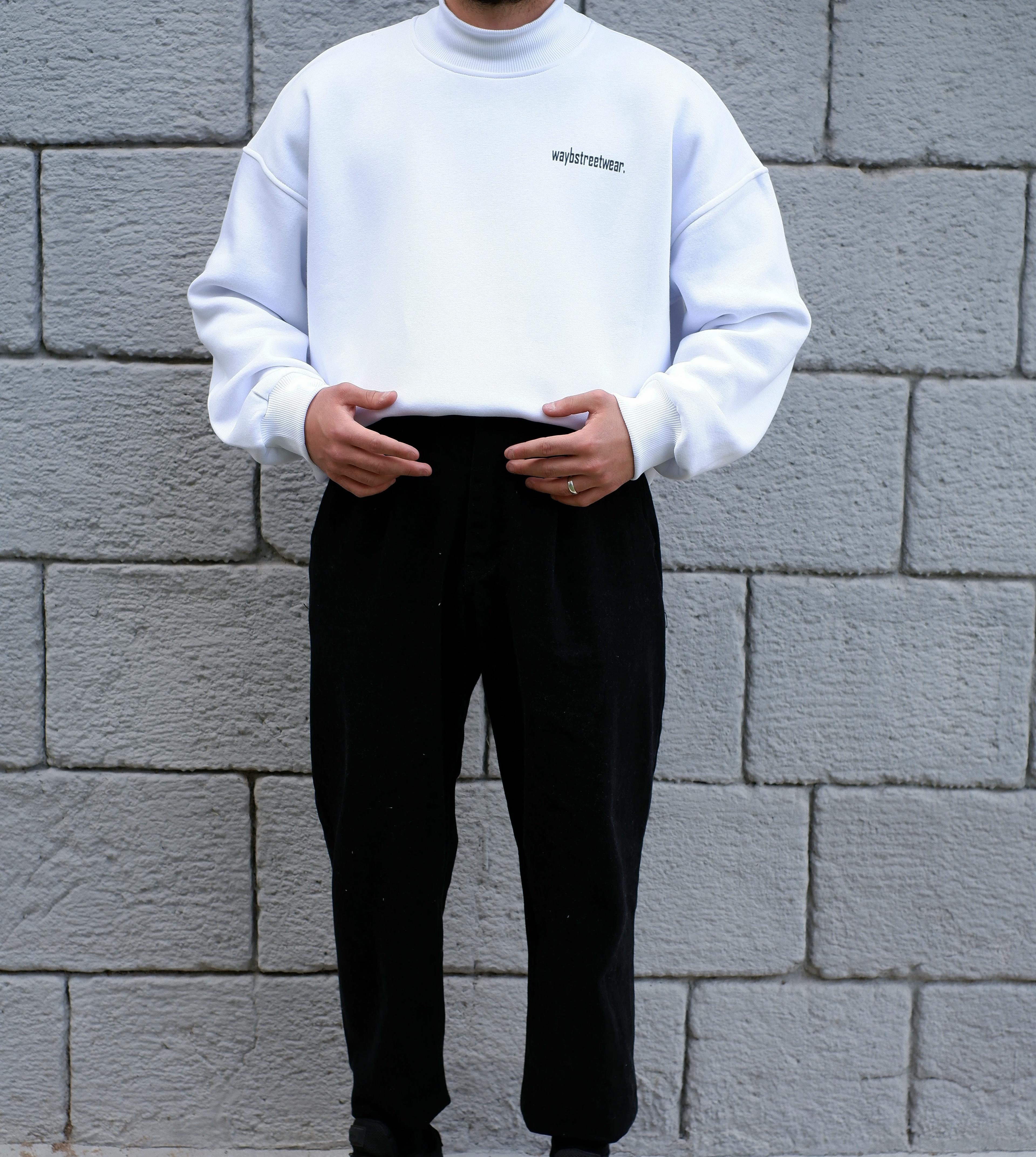 Waybstreetwear Oversize Boğazlı Sweatshirt Beyaz