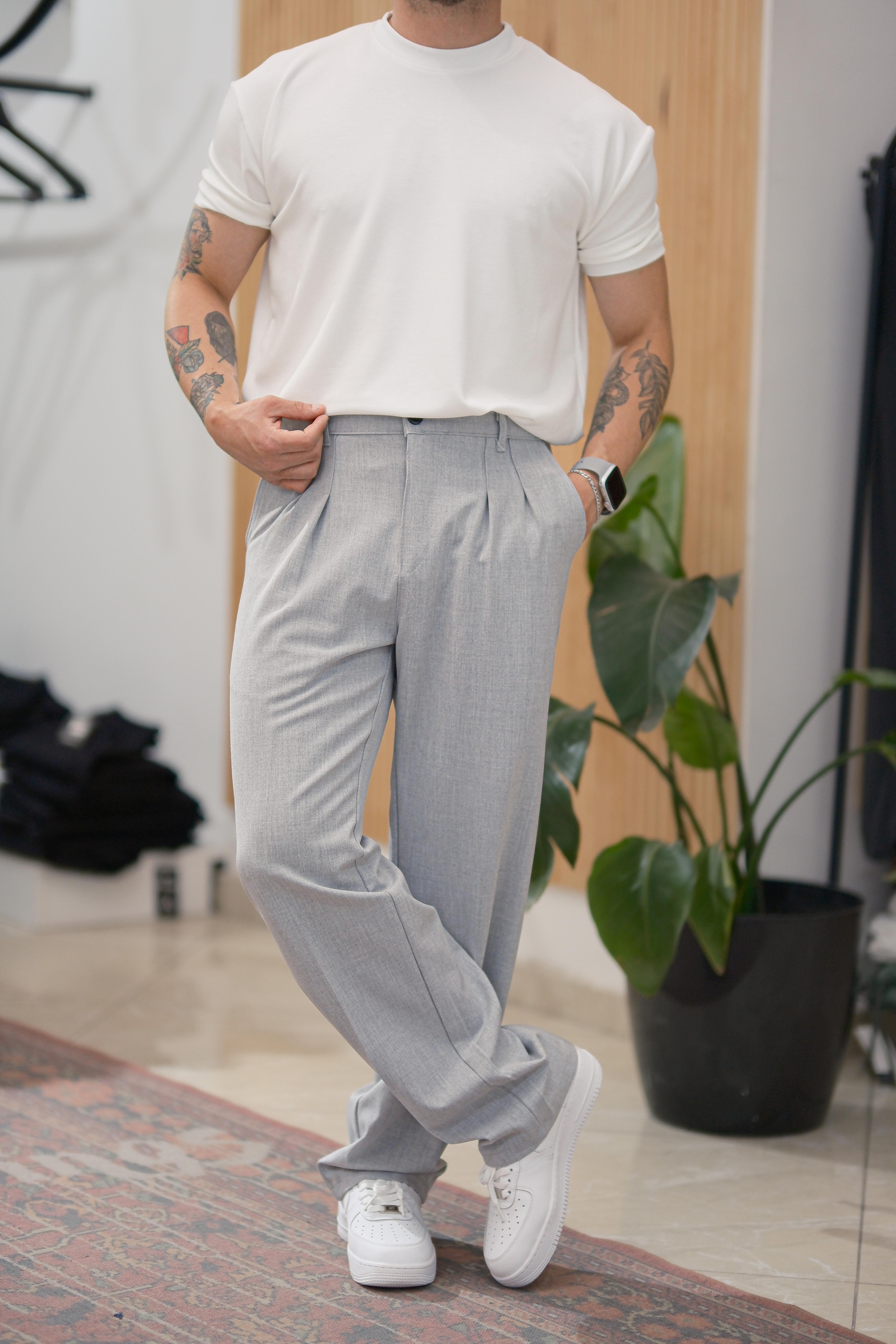 Gri Baggy Kumaş Pantolon