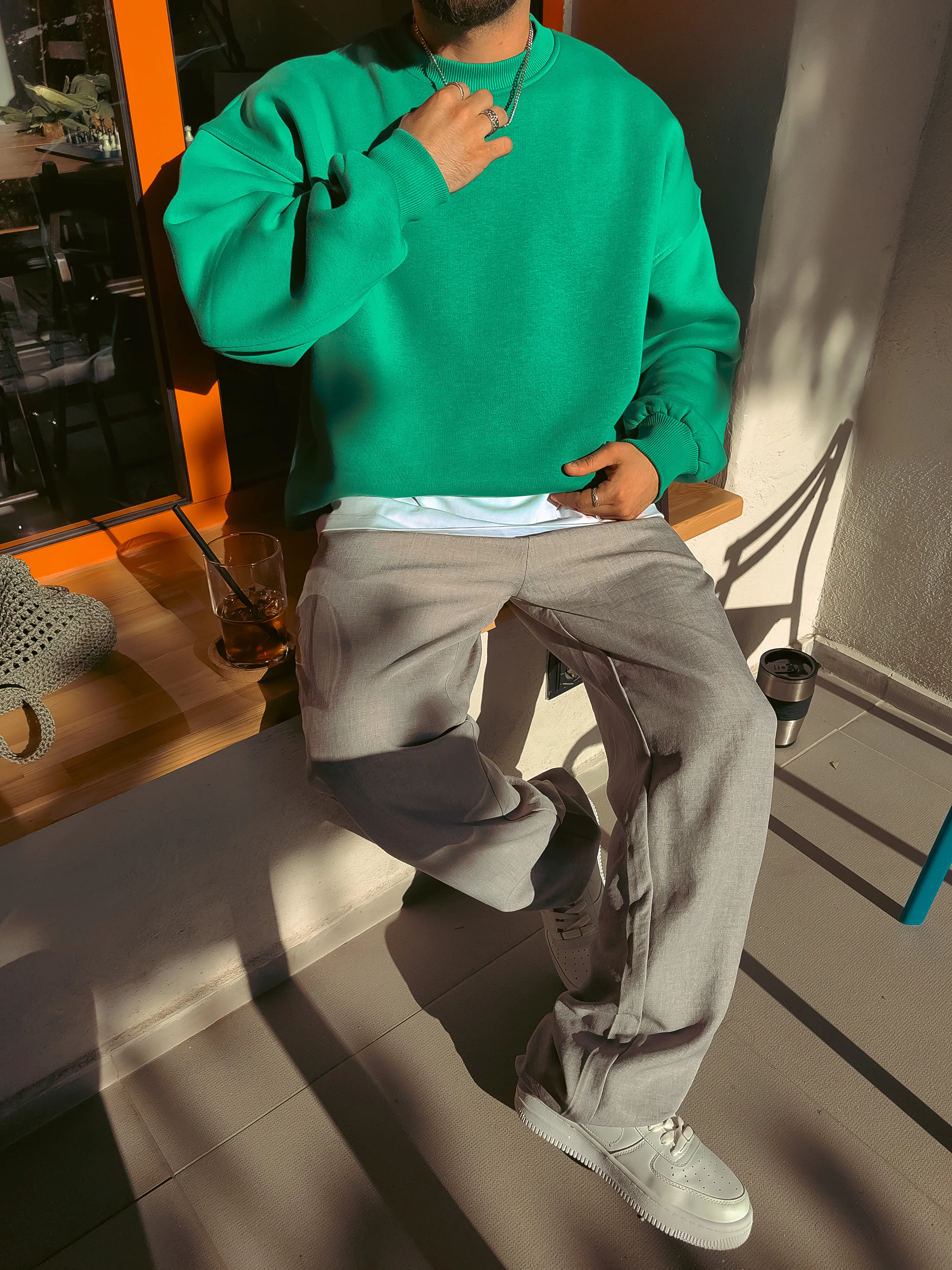 Benetton Yeşil Extra Oversize Sweatshirt