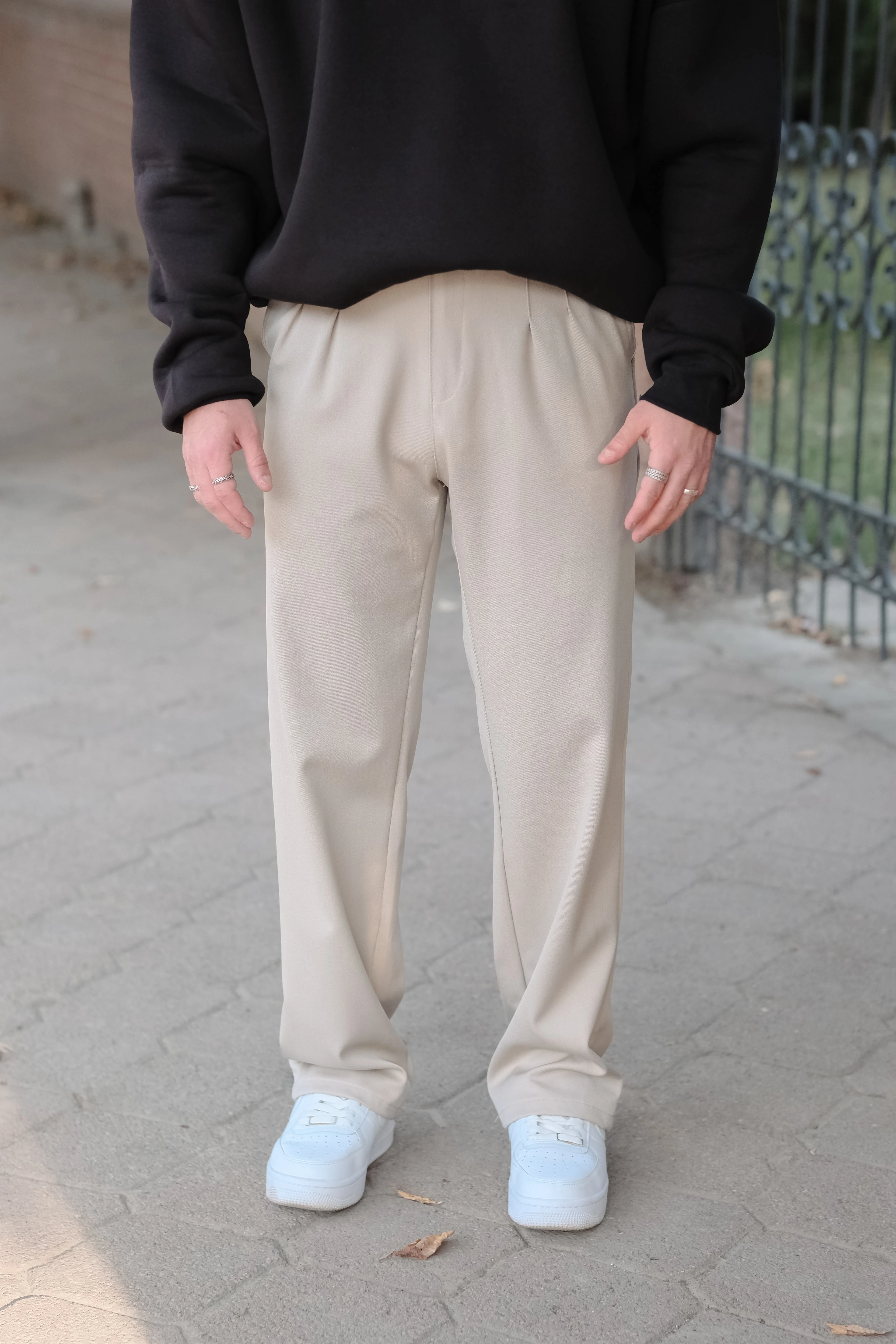 Relax Fit Baggy Bej Kumaş Pantolon