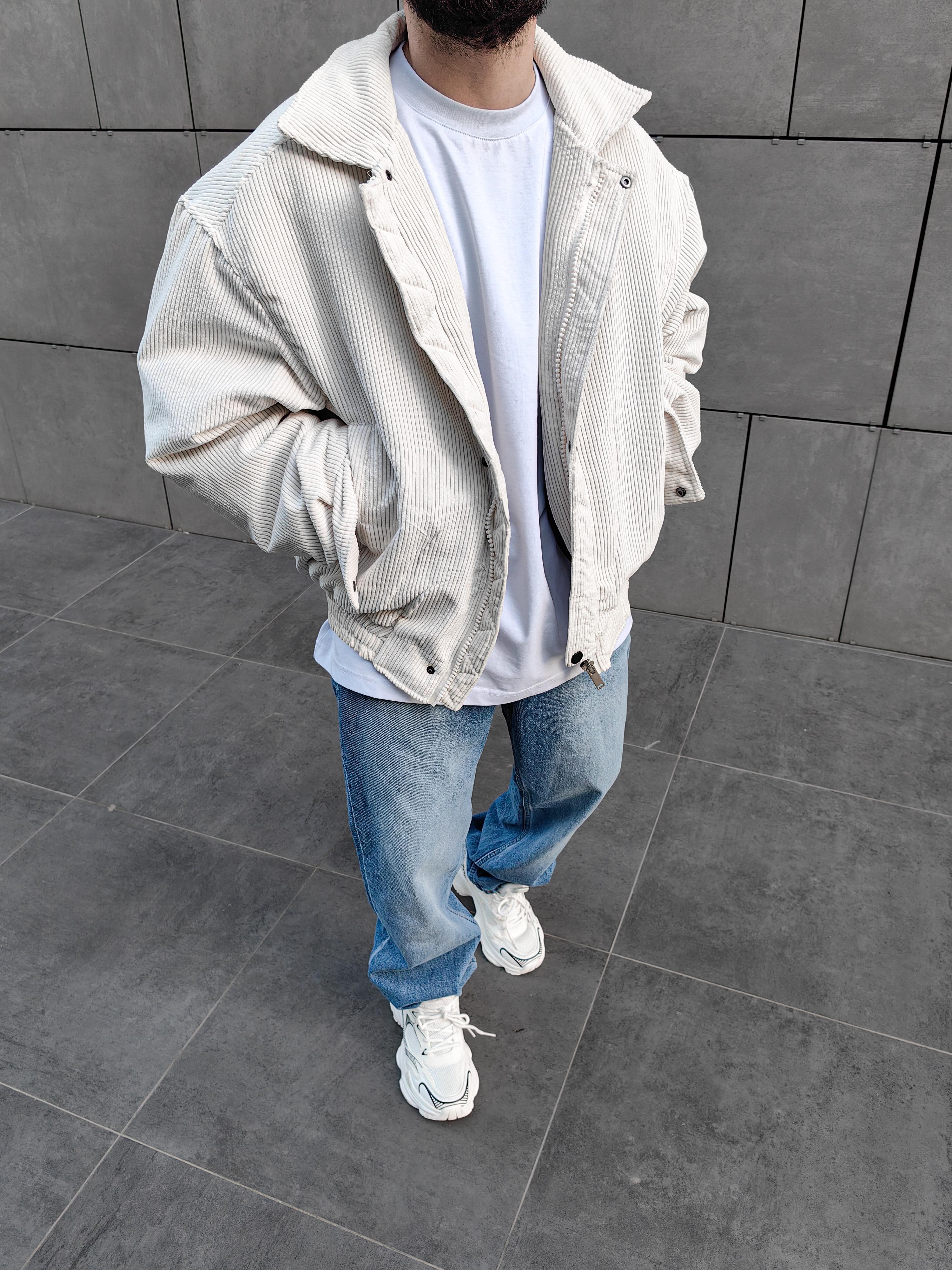 Oversize Beyaz Kadife Mont