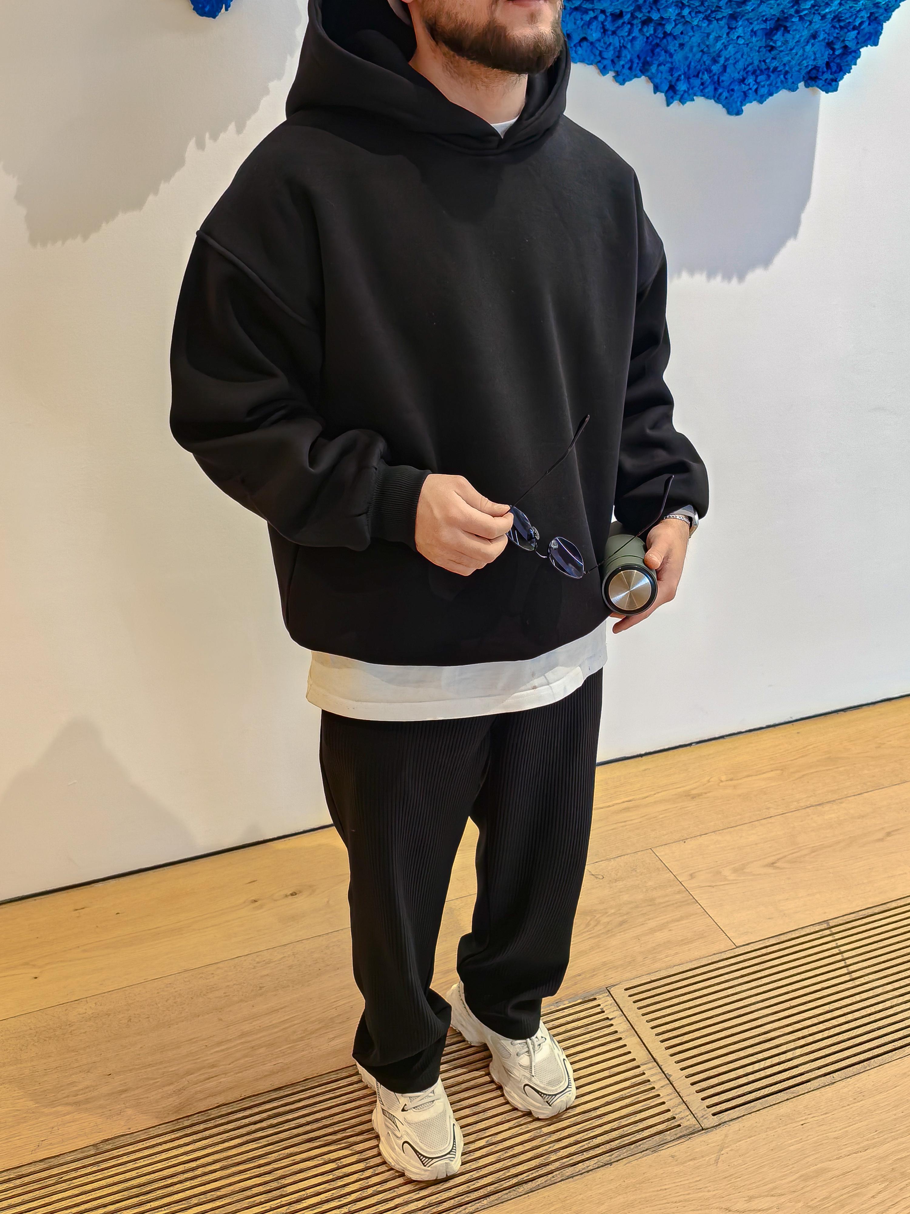 Siyah Basic Oversize Hoodie Premium Kalıp 