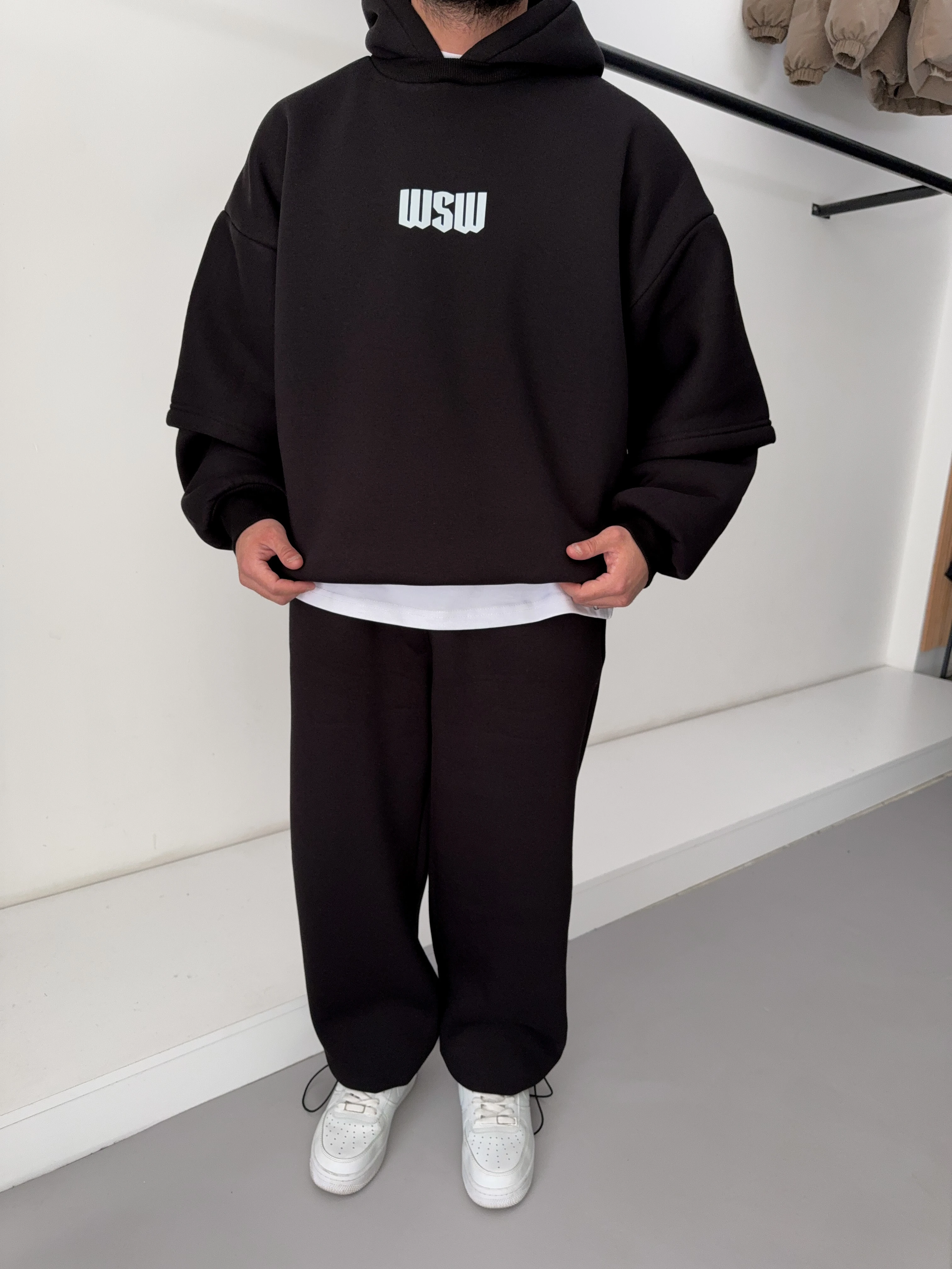 Çift Katlı Siyah Extra Oversize Hoodie (Premium Ürün)