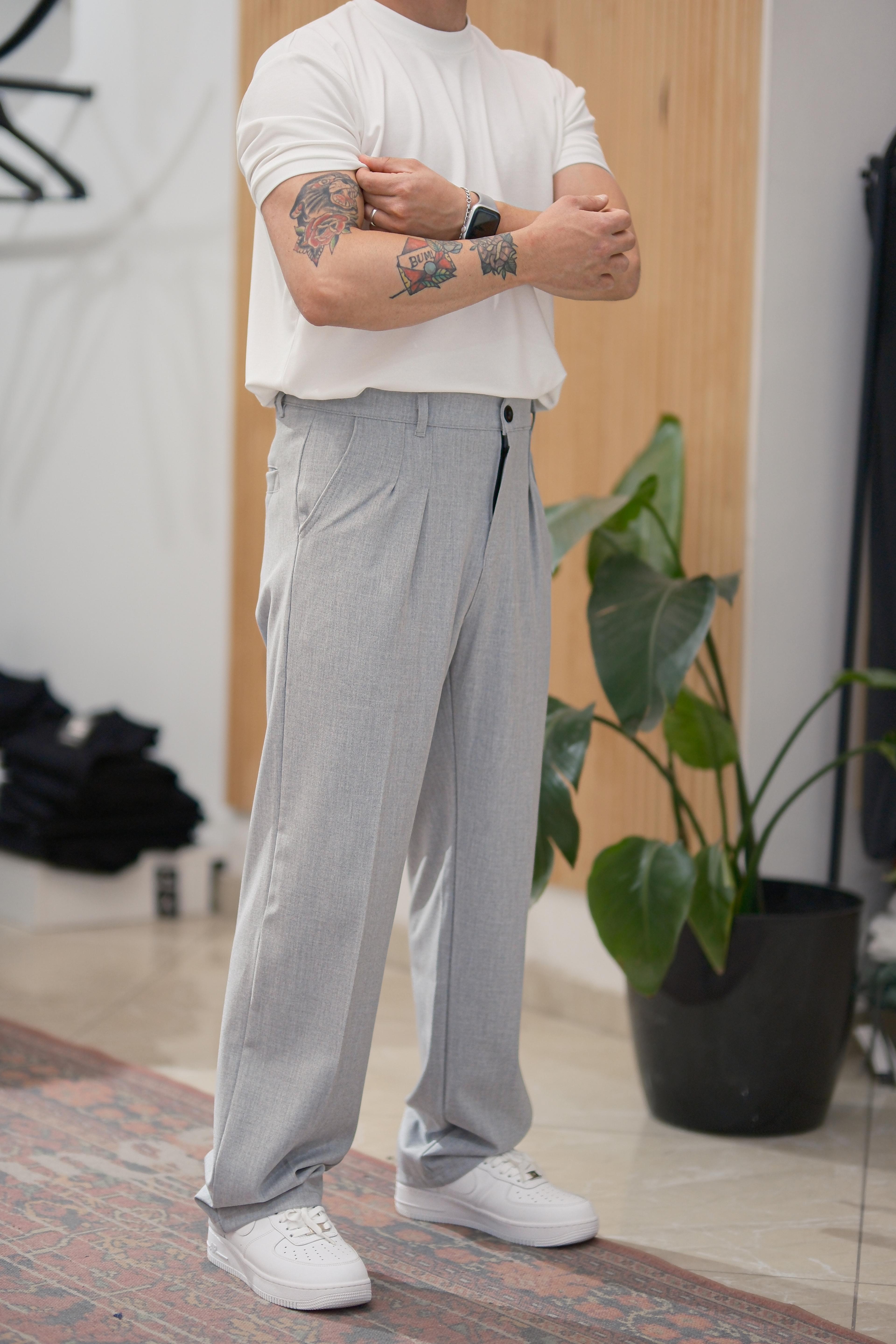 Gri Baggy Kumaş Pantolon
