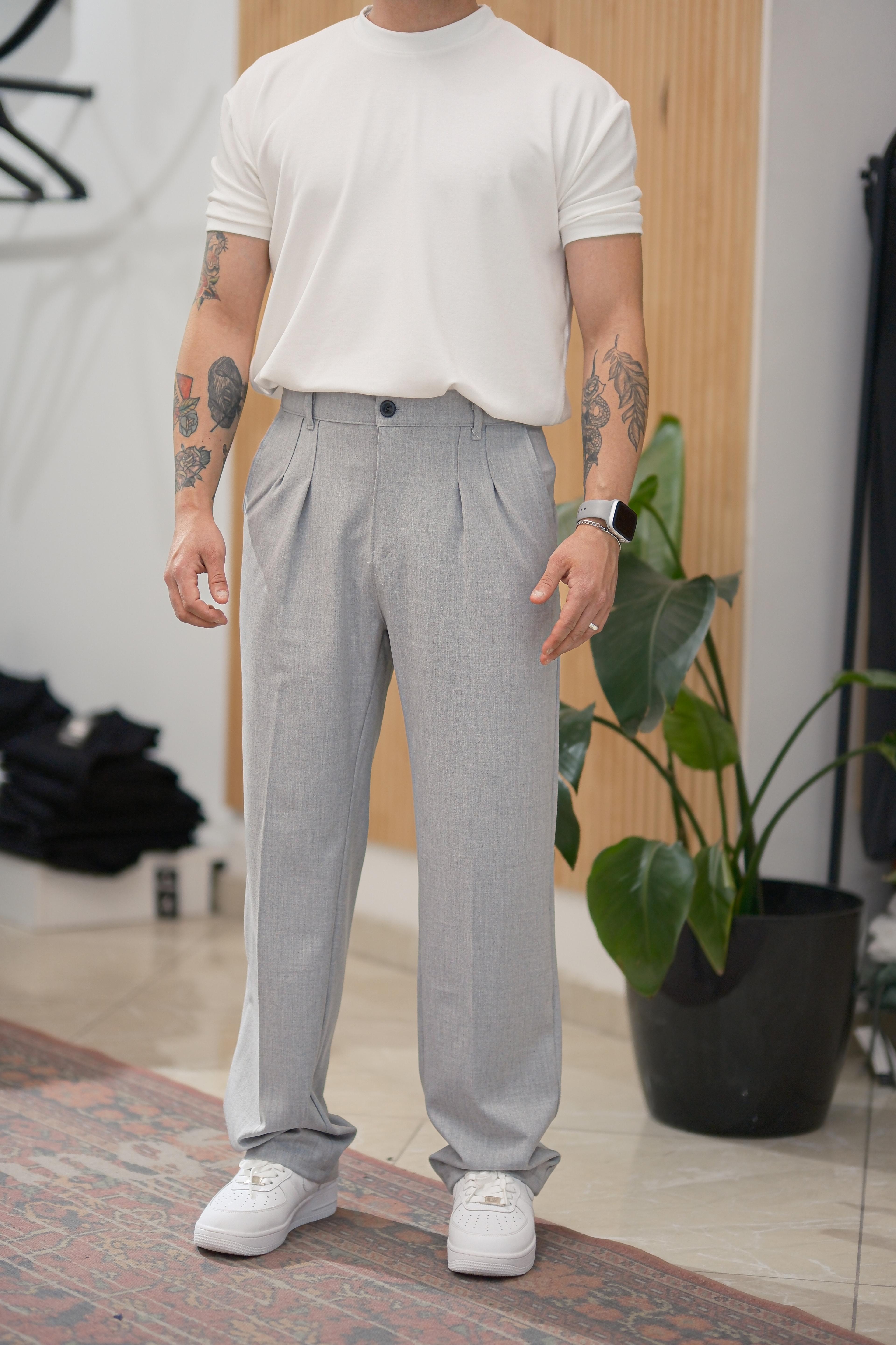 Gri Baggy Kumaş Pantolon