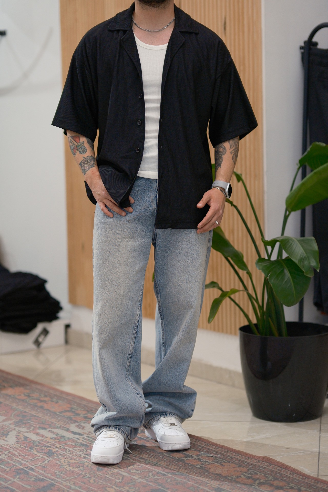 Siyah Fitilli Extra Oversize Old Money Gömlek 