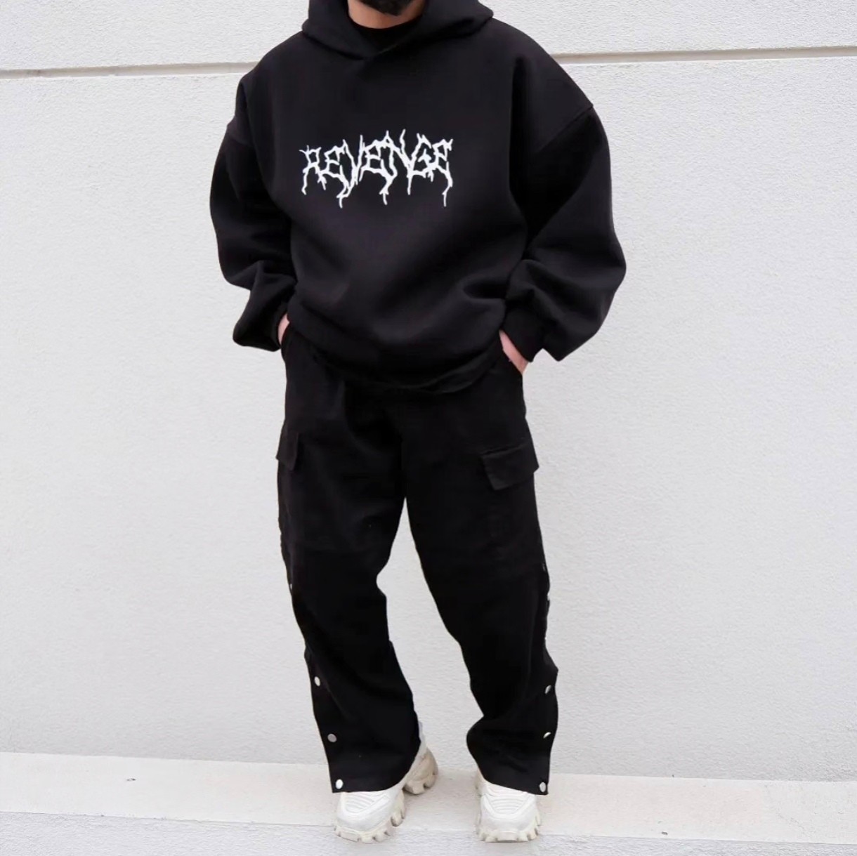Revenge Black Oversize Hoodie Premium Kalıp