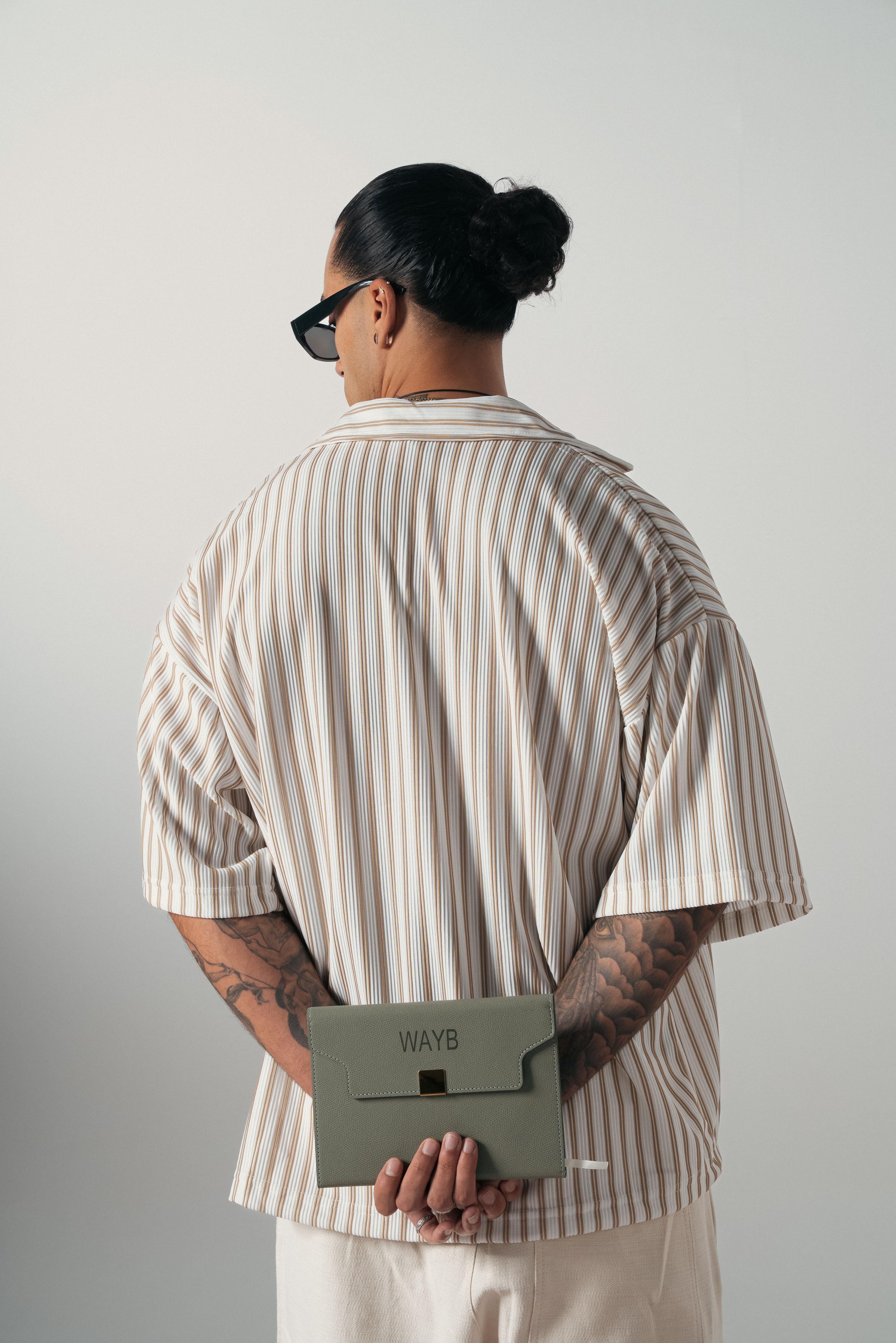 Bej/Beyaz Çizgili Extra Oversize Old Money Fitilli Gömlek