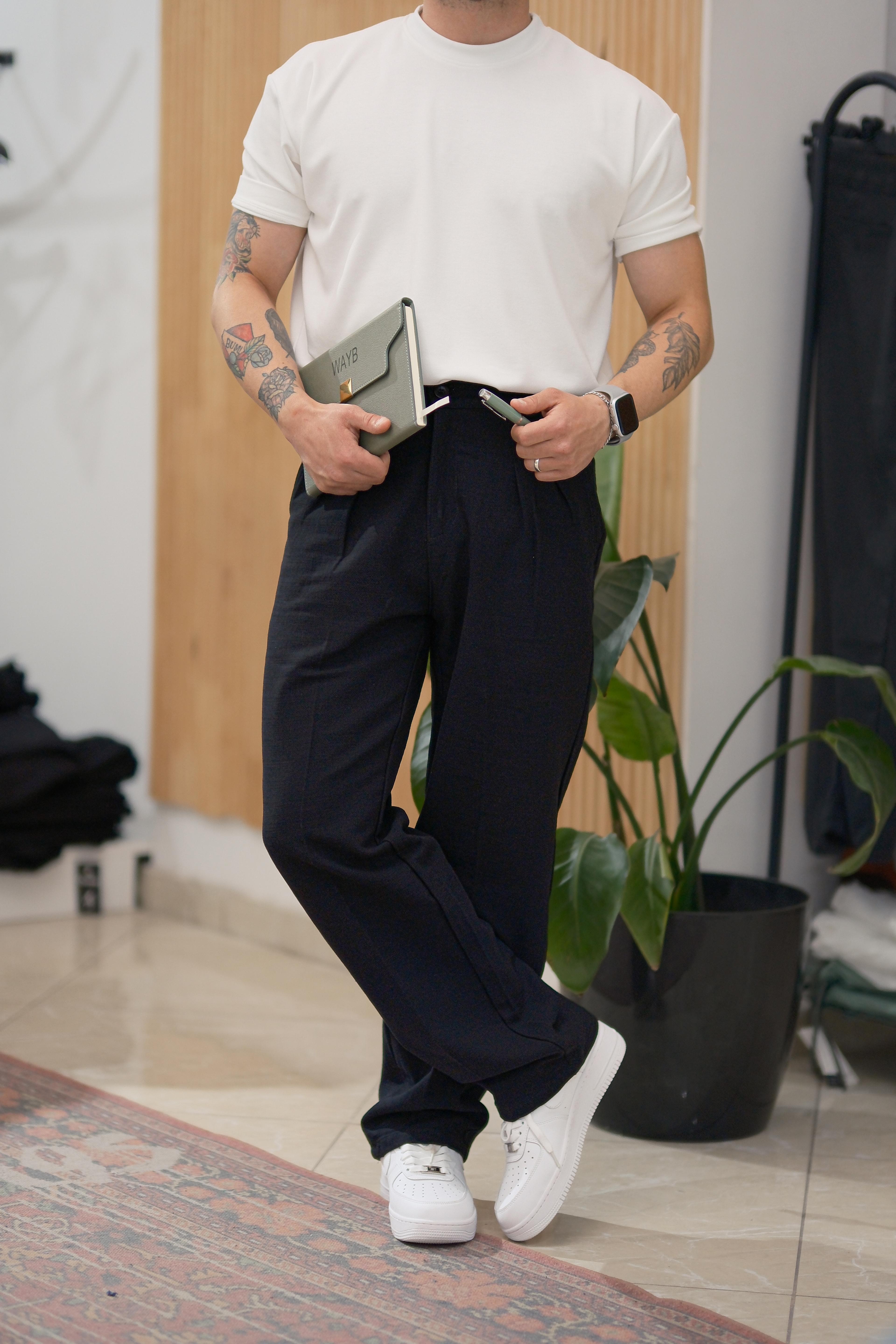 Siyah Baggy Keten Pantolon 