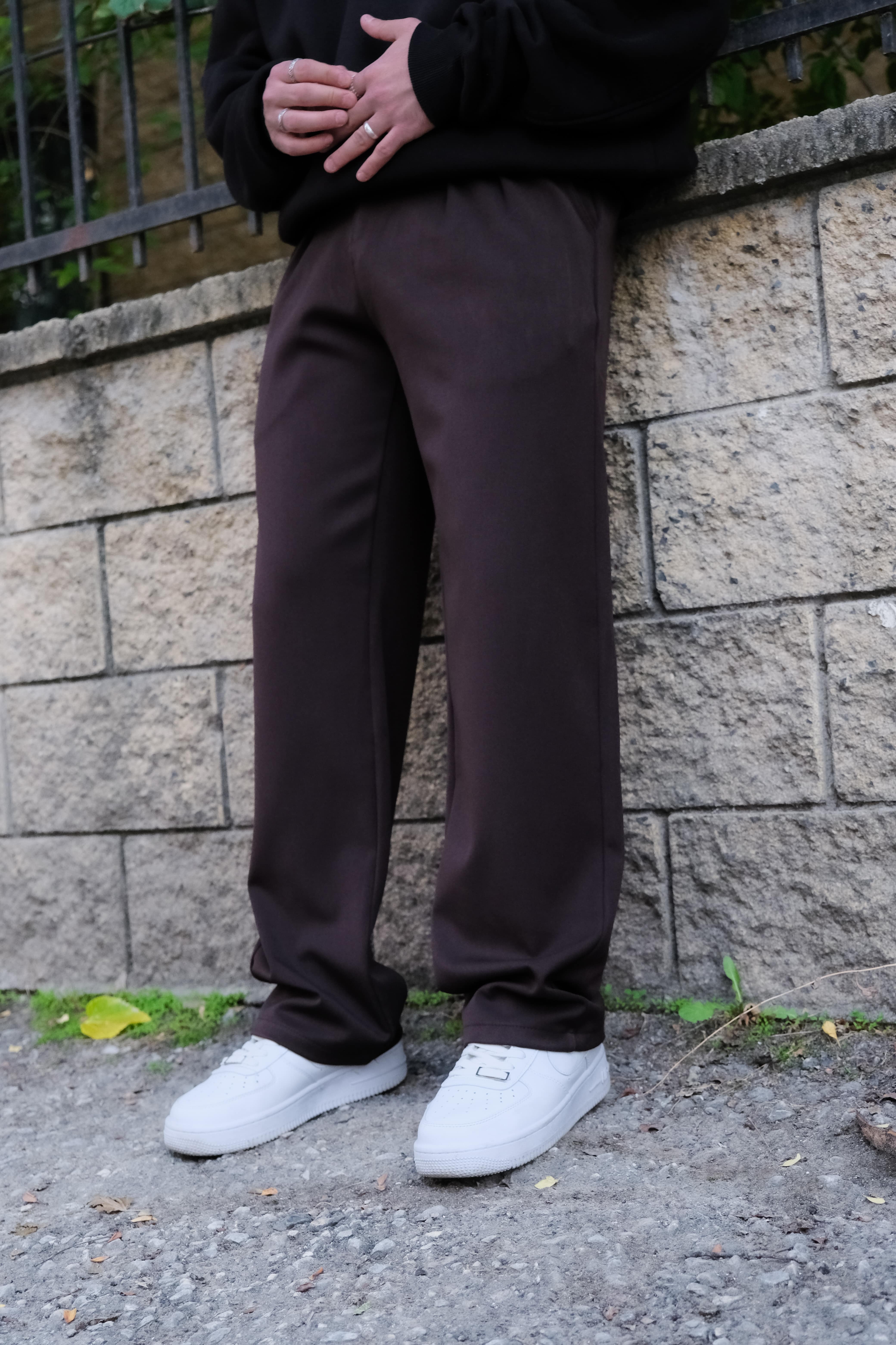 Relax Fit Baggy Kahverengi Kumaş Pantolon 