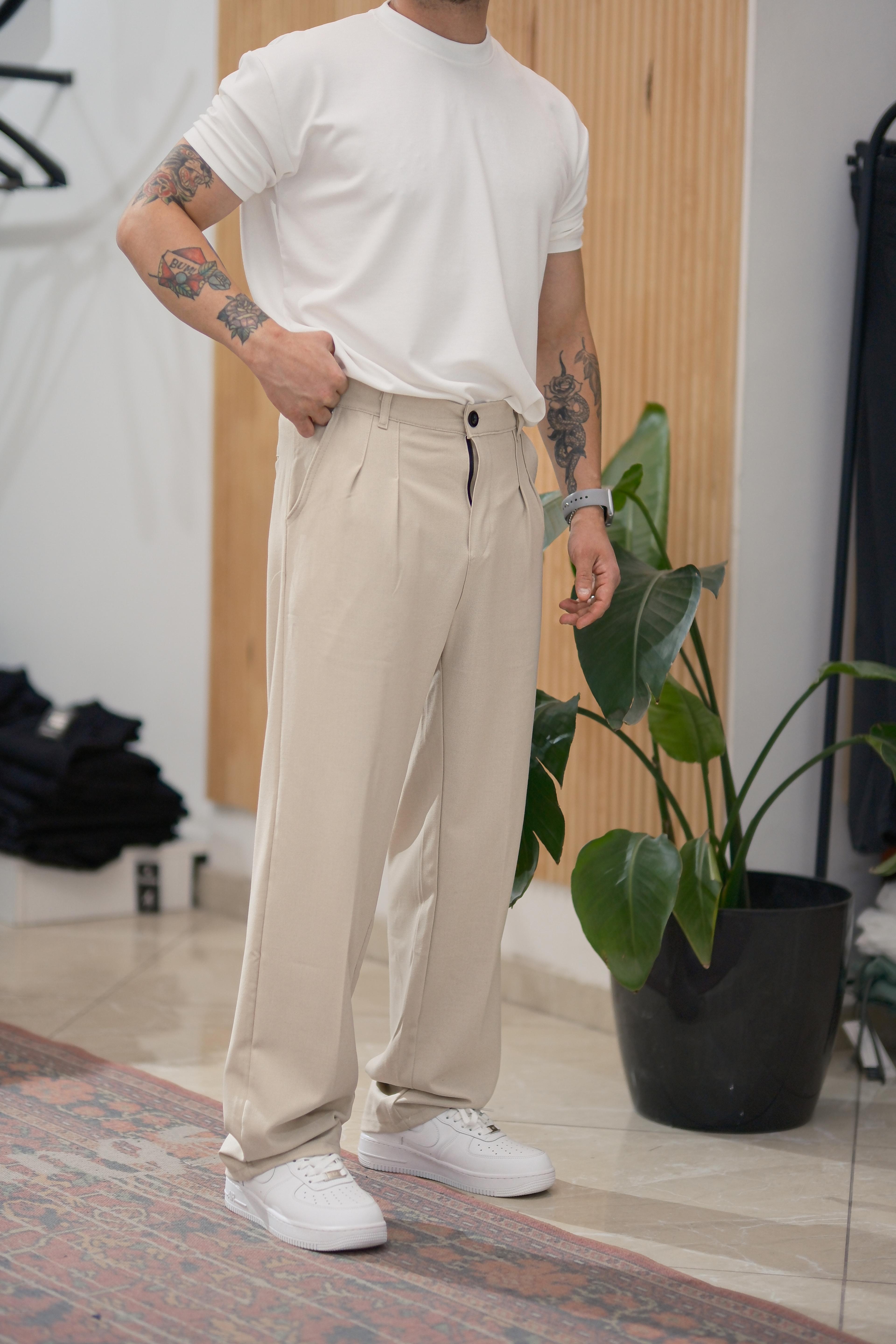 Bej Baggy Kumaş Pantolon