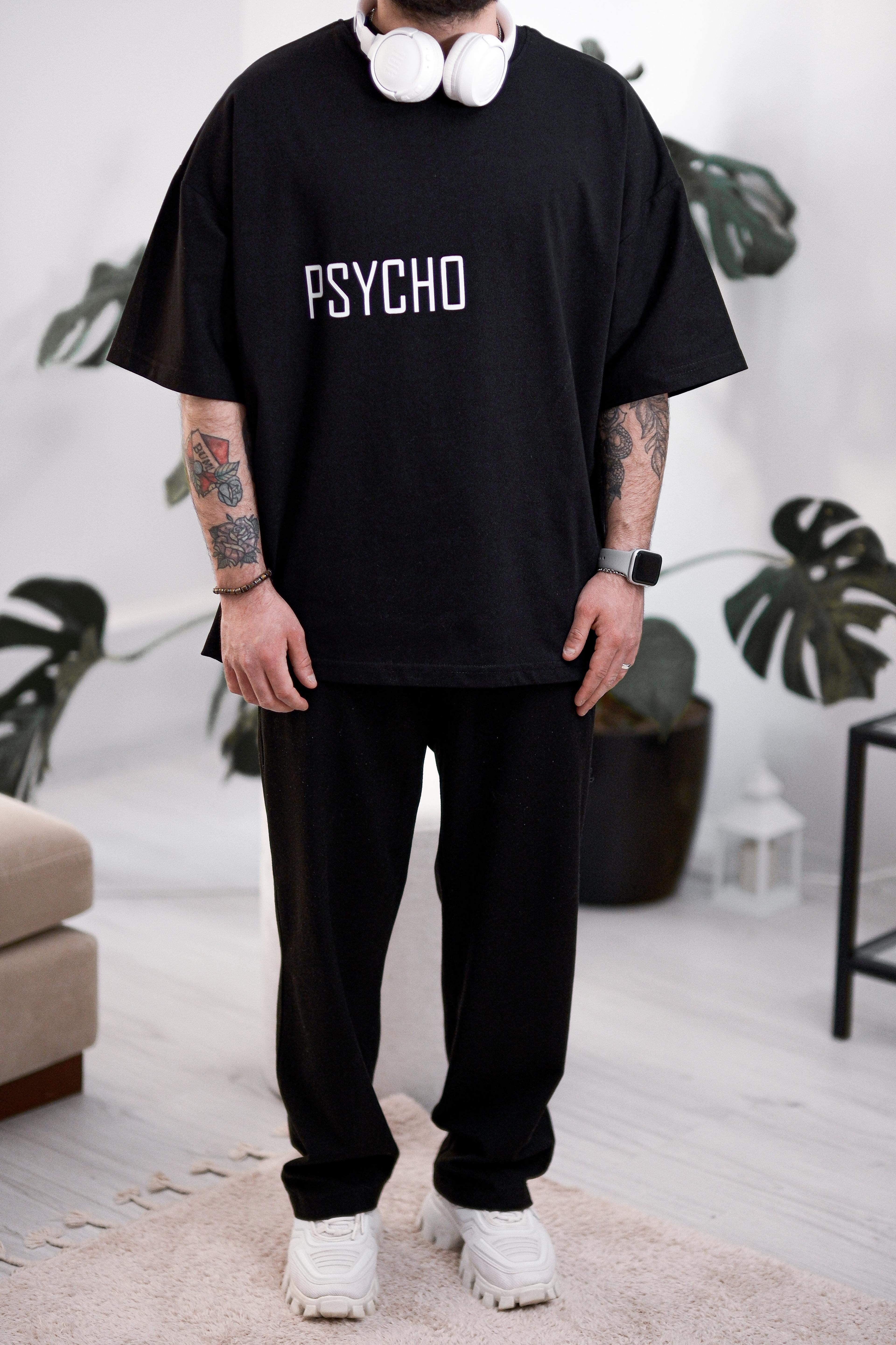 Psycho Extra Oversize Siyah Tshirt