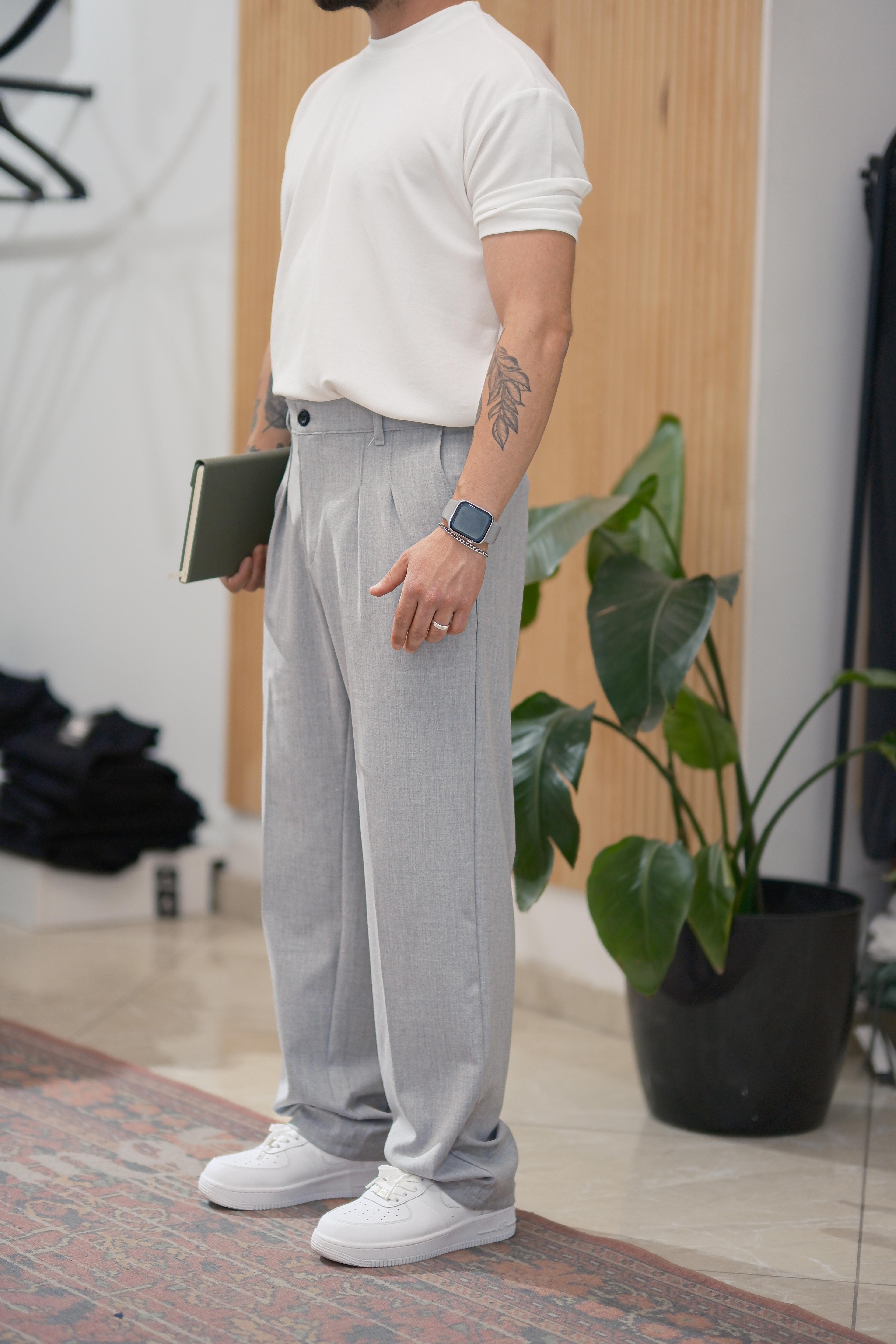 Gri Baggy Kumaş Pantolon