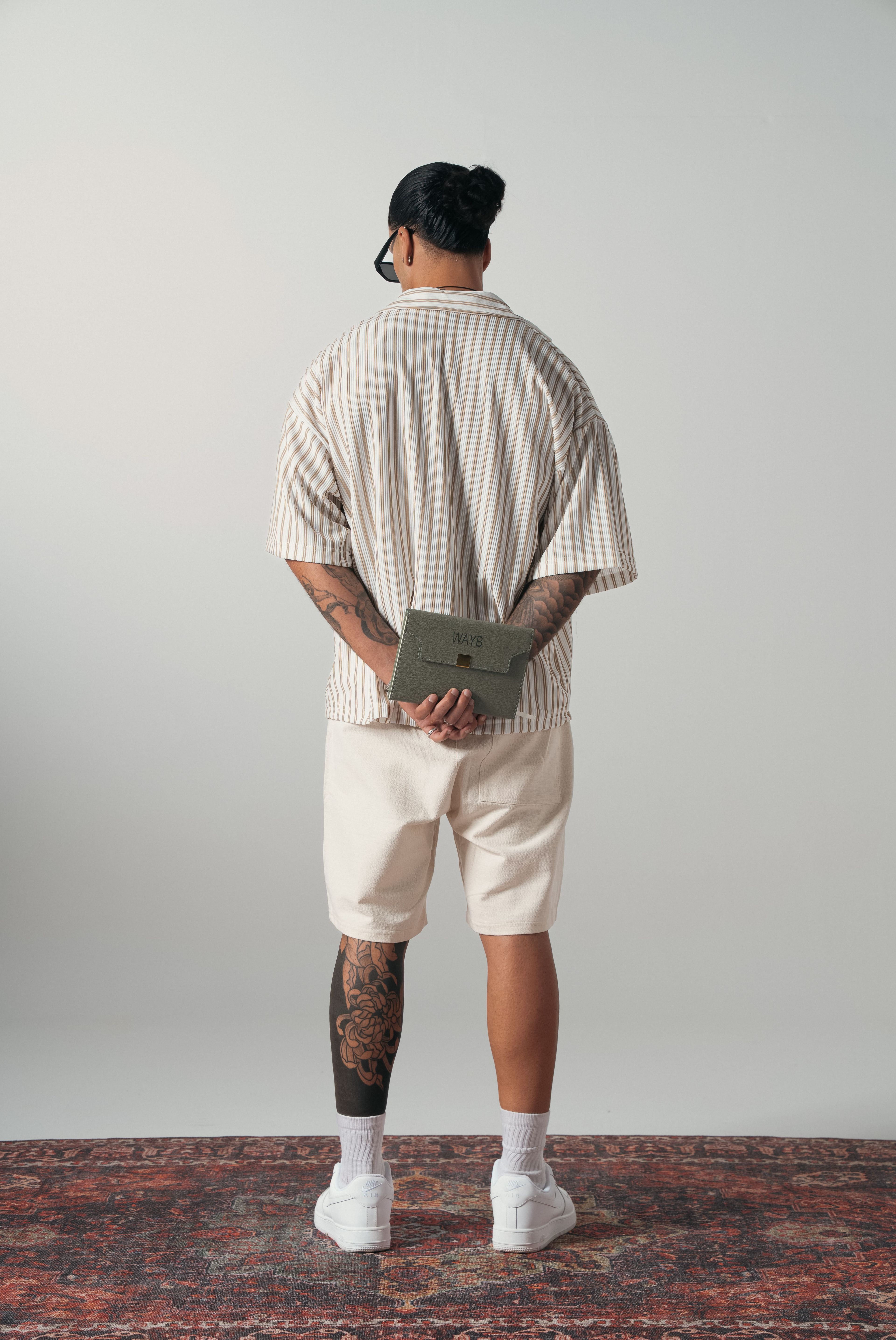Bej/Beyaz Çizgili Extra Oversize Old Money Fitilli Gömlek