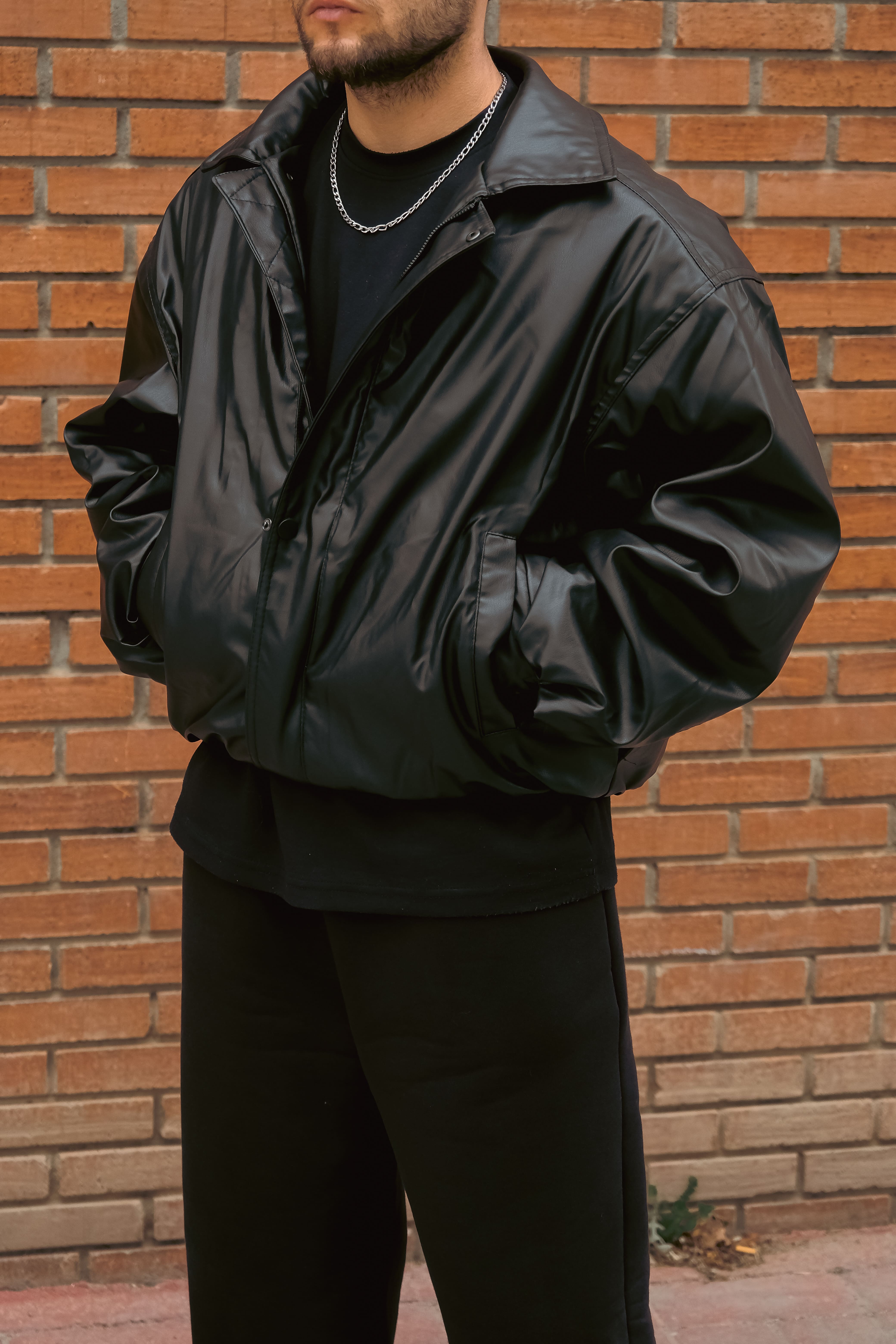 Siyah Oversize Deri Ceket