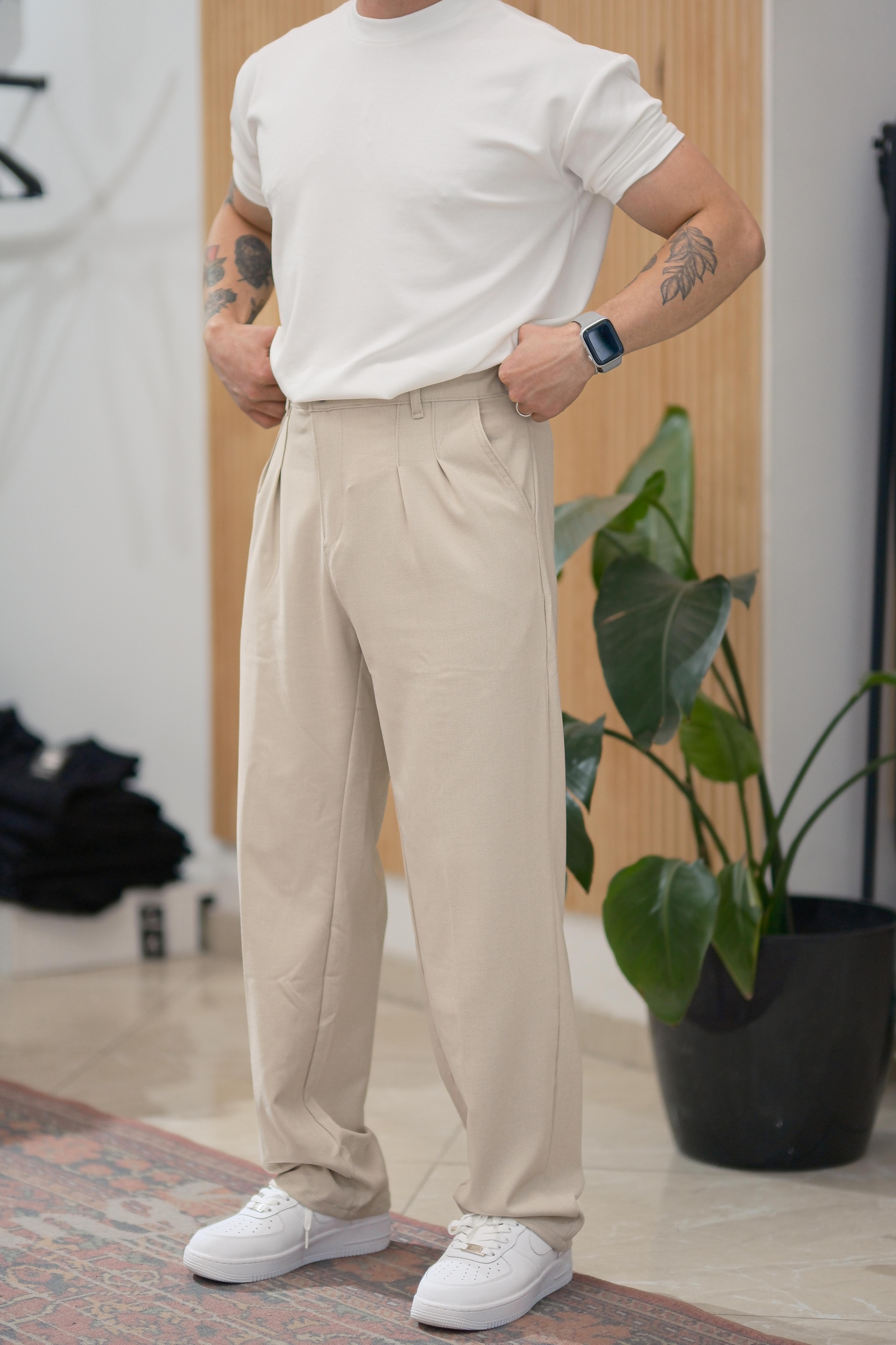 Bej Baggy Kumaş Pantolon