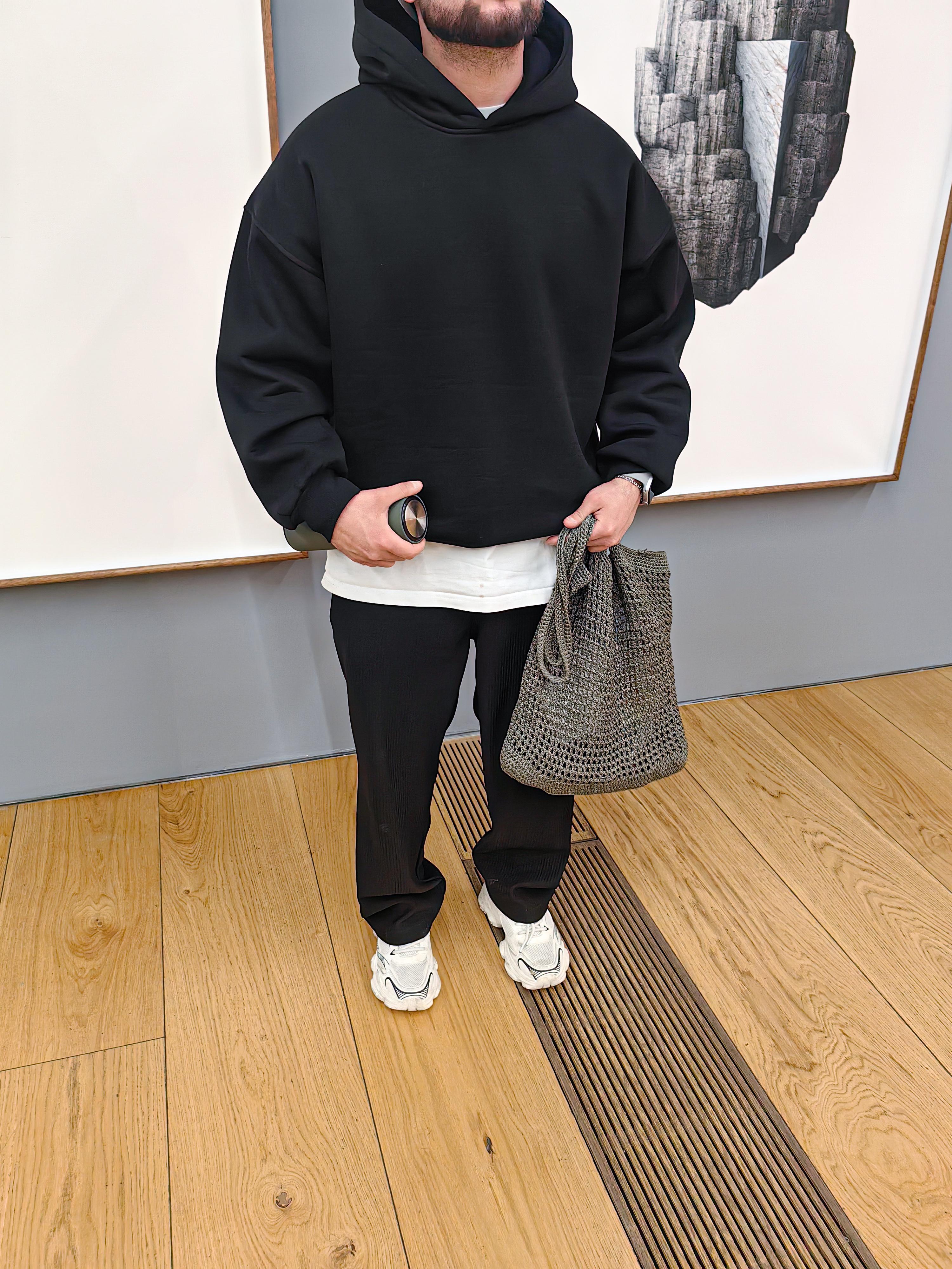 Siyah Basic Oversize Hoodie Premium Kalıp 
