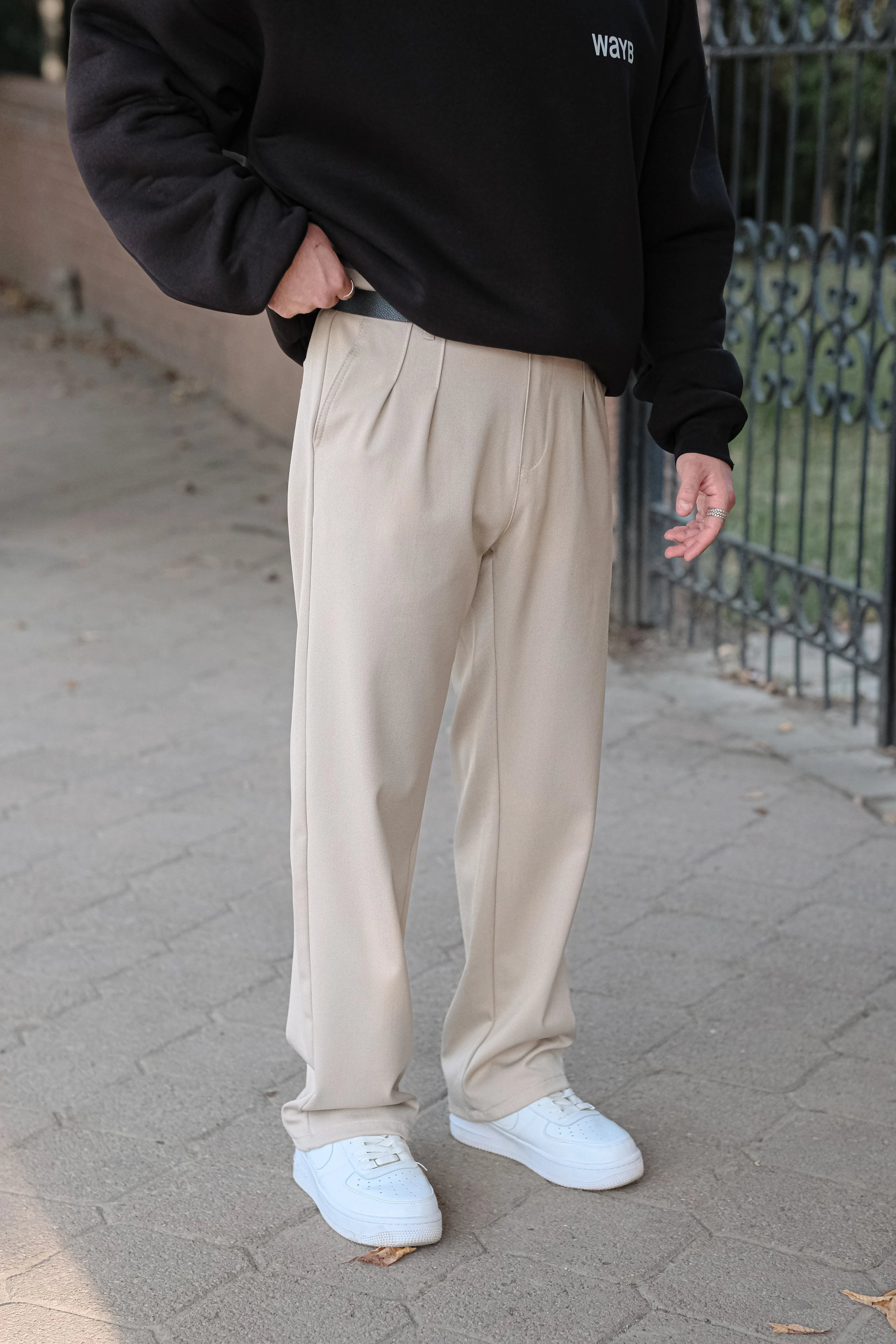 Relax Fit Baggy Bej Kumaş Pantolon