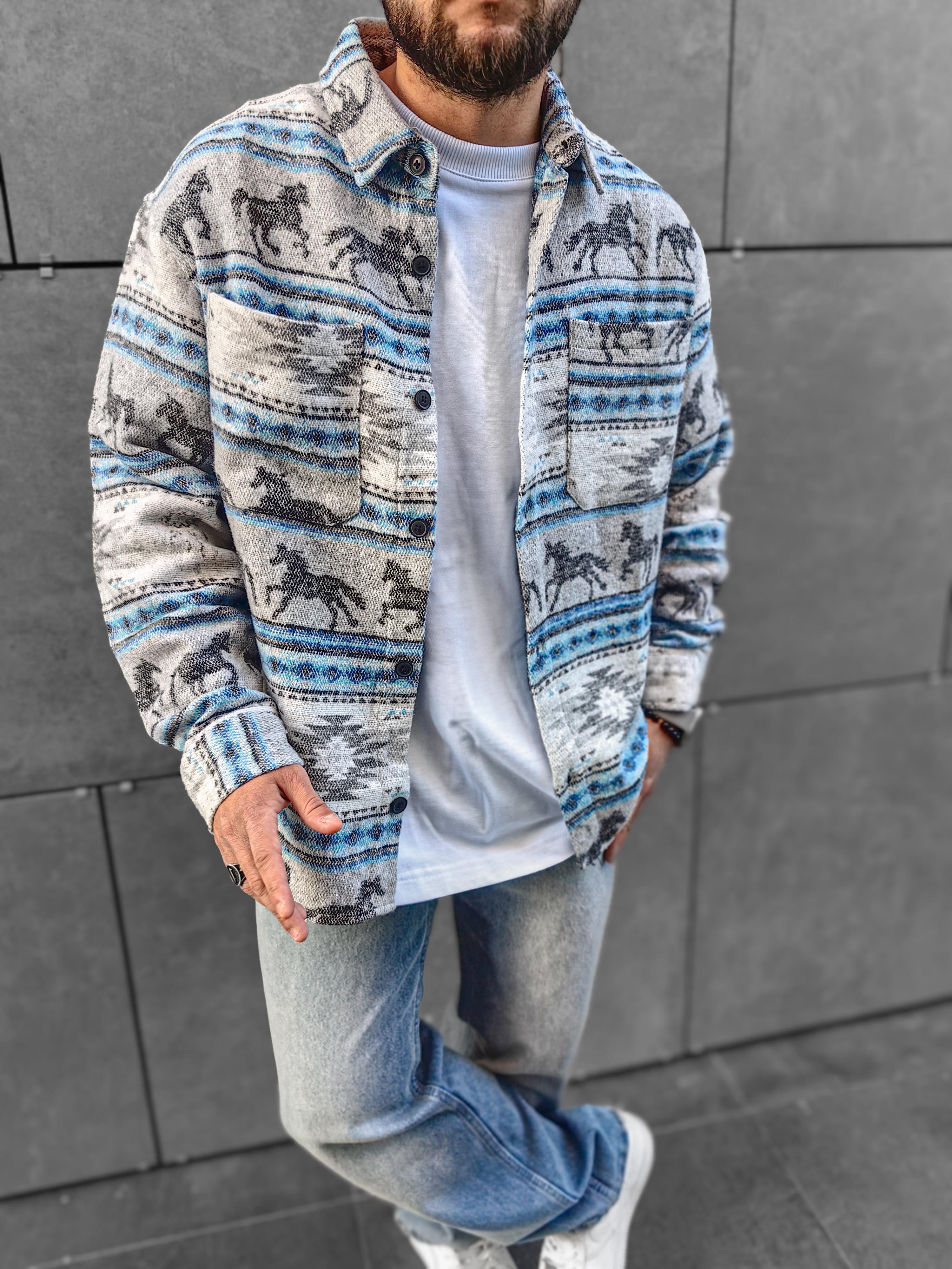 Babyblue / Gray Oversize Oduncu Gömleği (Premium Kalite)