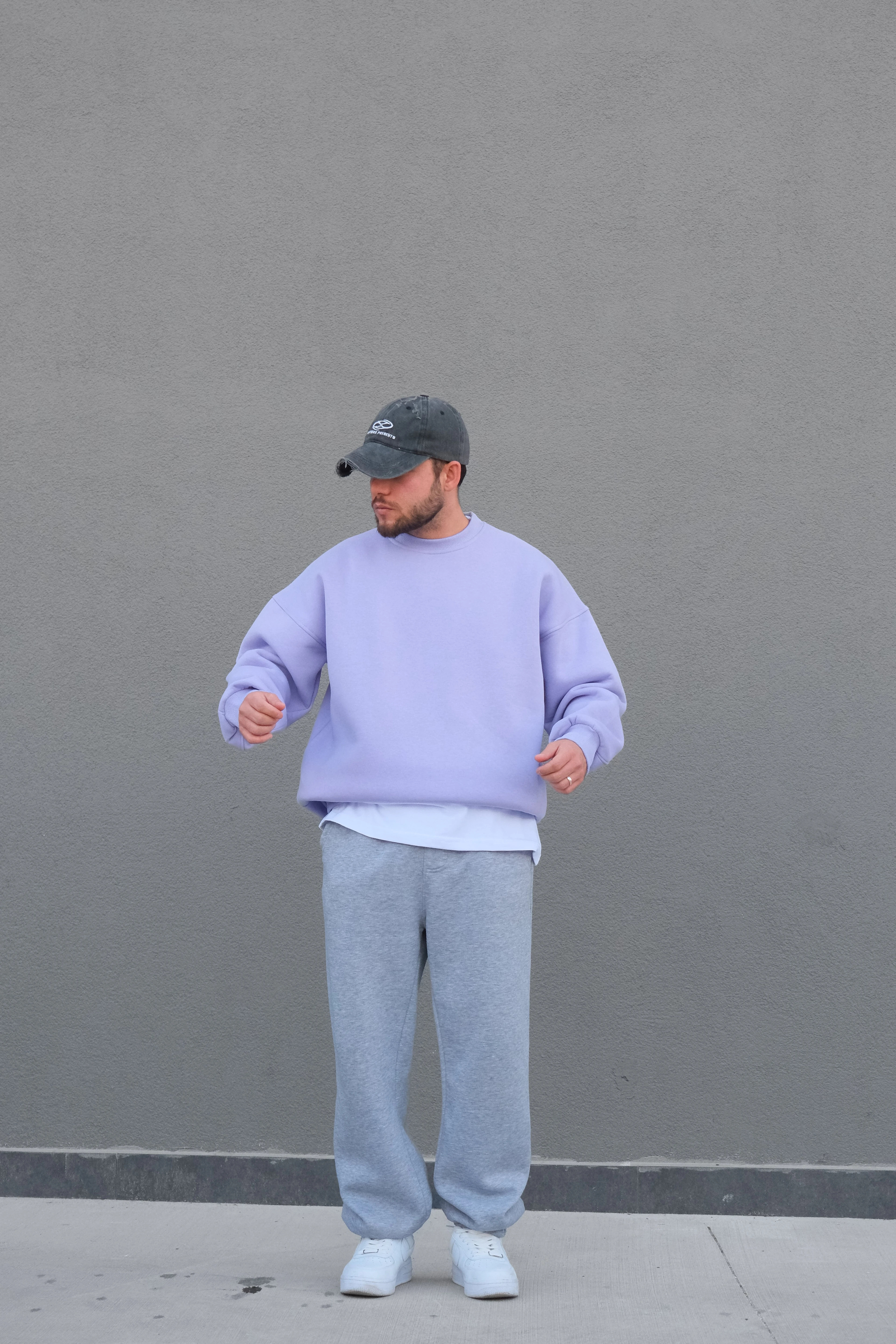 Lila Extra Oversize Basic Sweatshirt (Premium Ürün) 