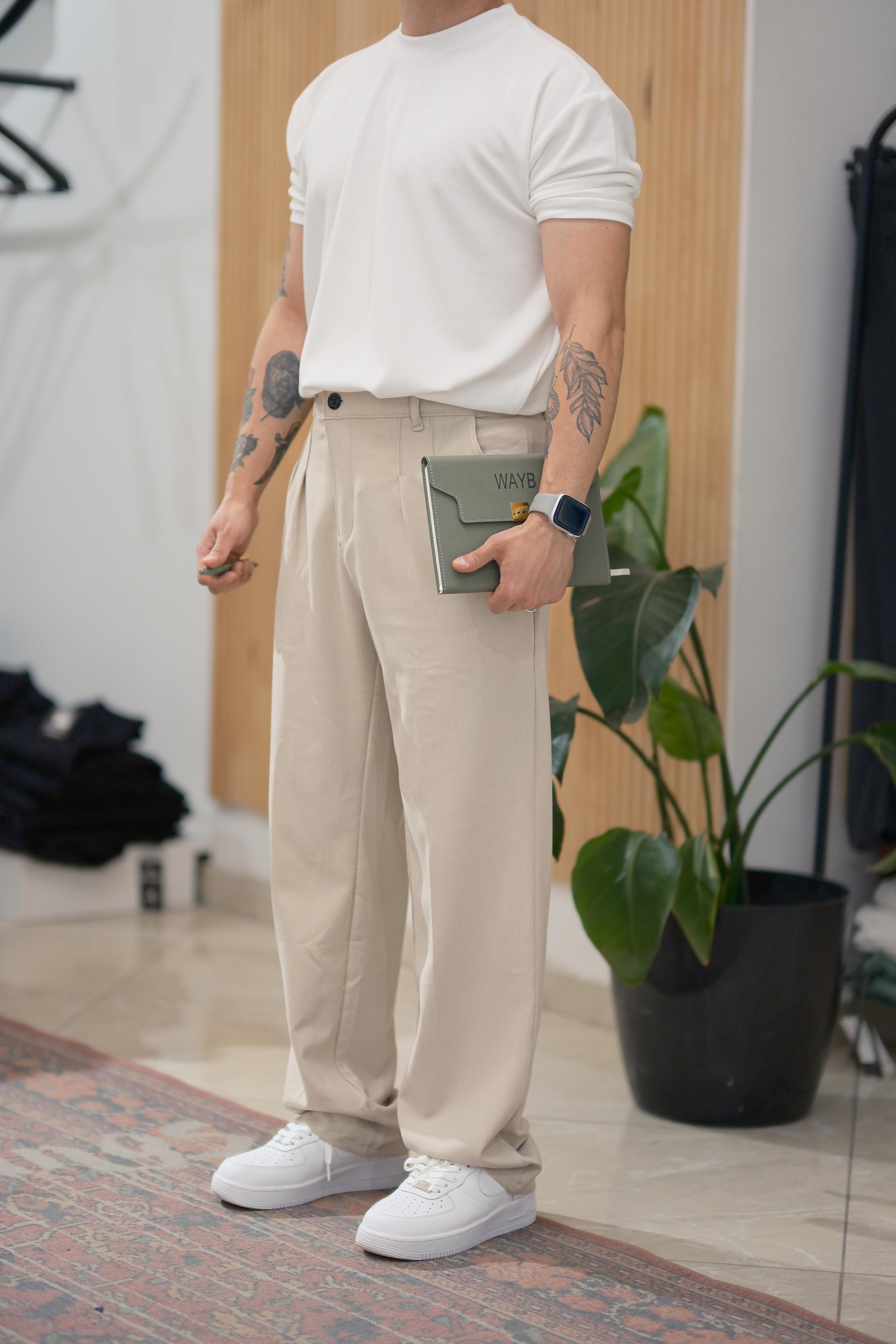 Bej Baggy Kumaş Pantolon
