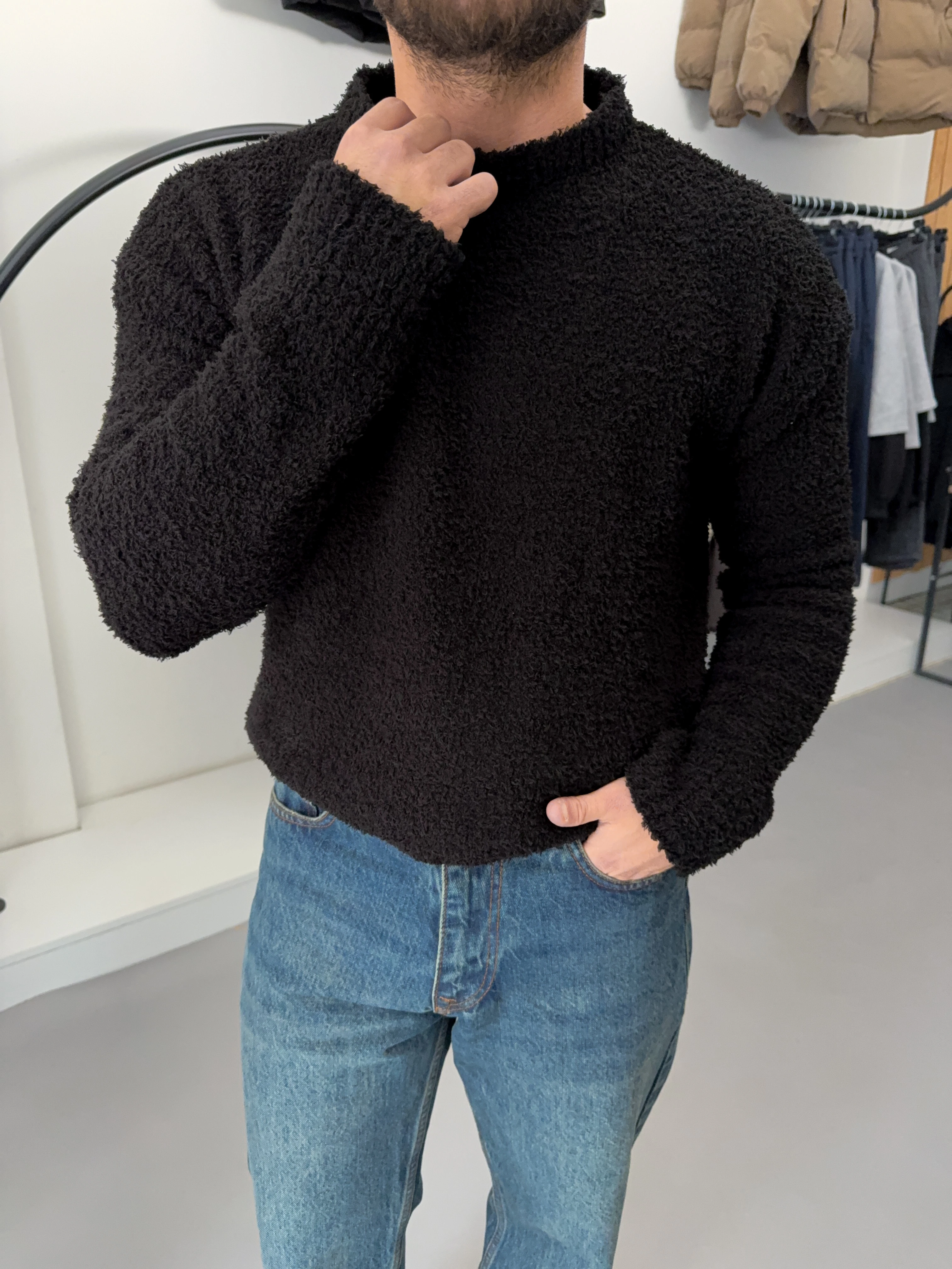 Siyah Peluş Oversize Triko