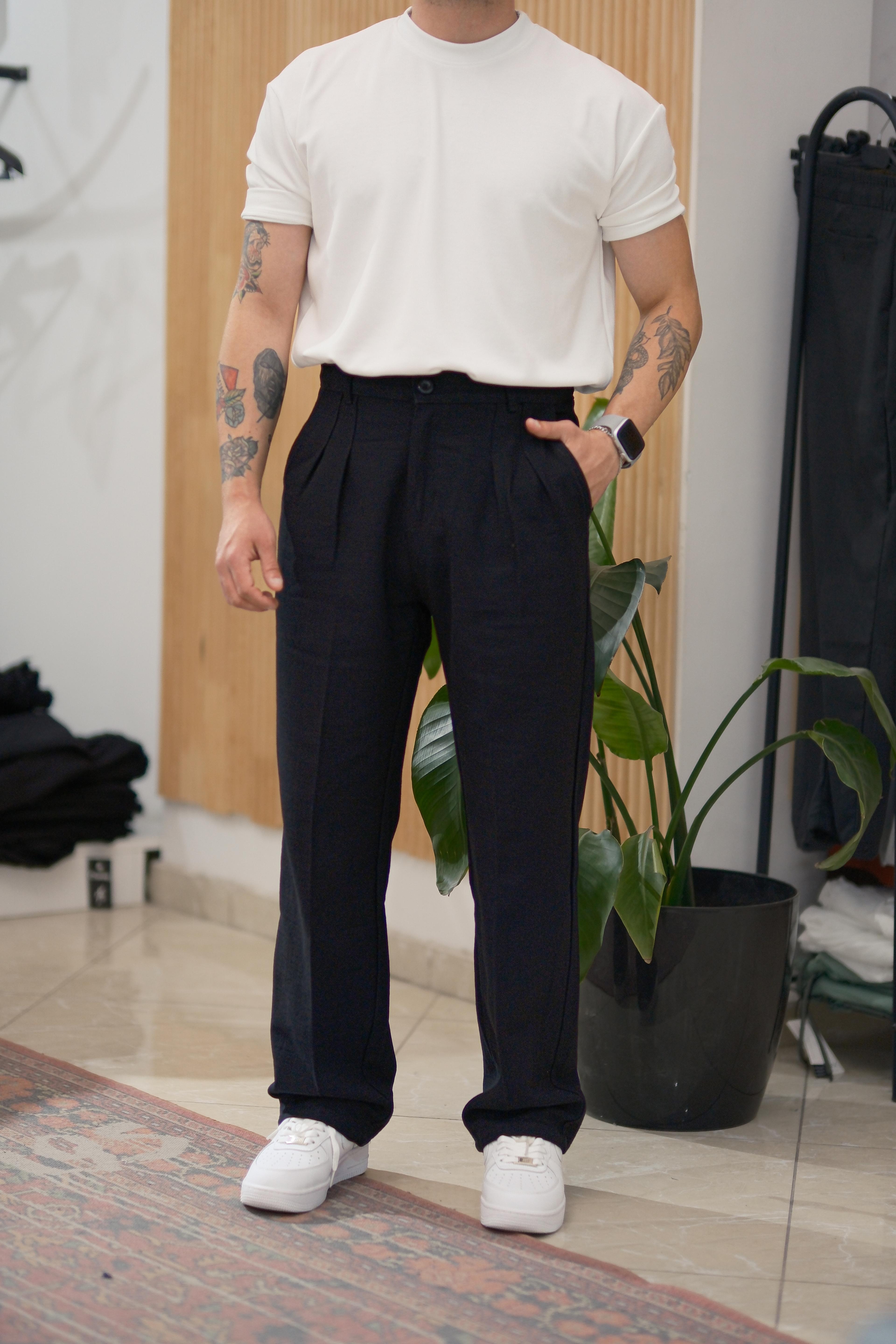 Siyah Baggy Keten Pantolon 
