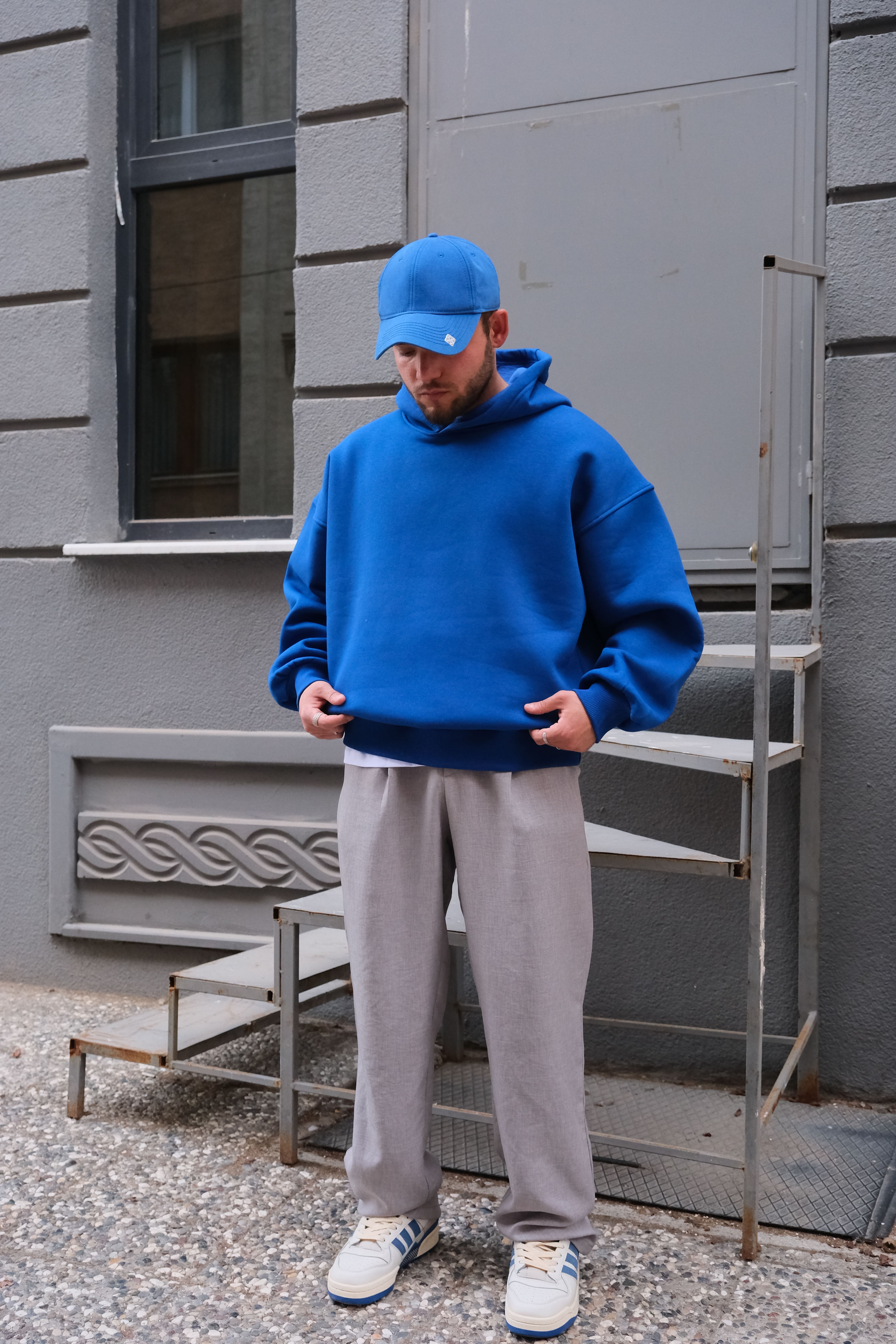 Sax Blue Extra Oversize Basic Hoodie ( premium ürün ) 
