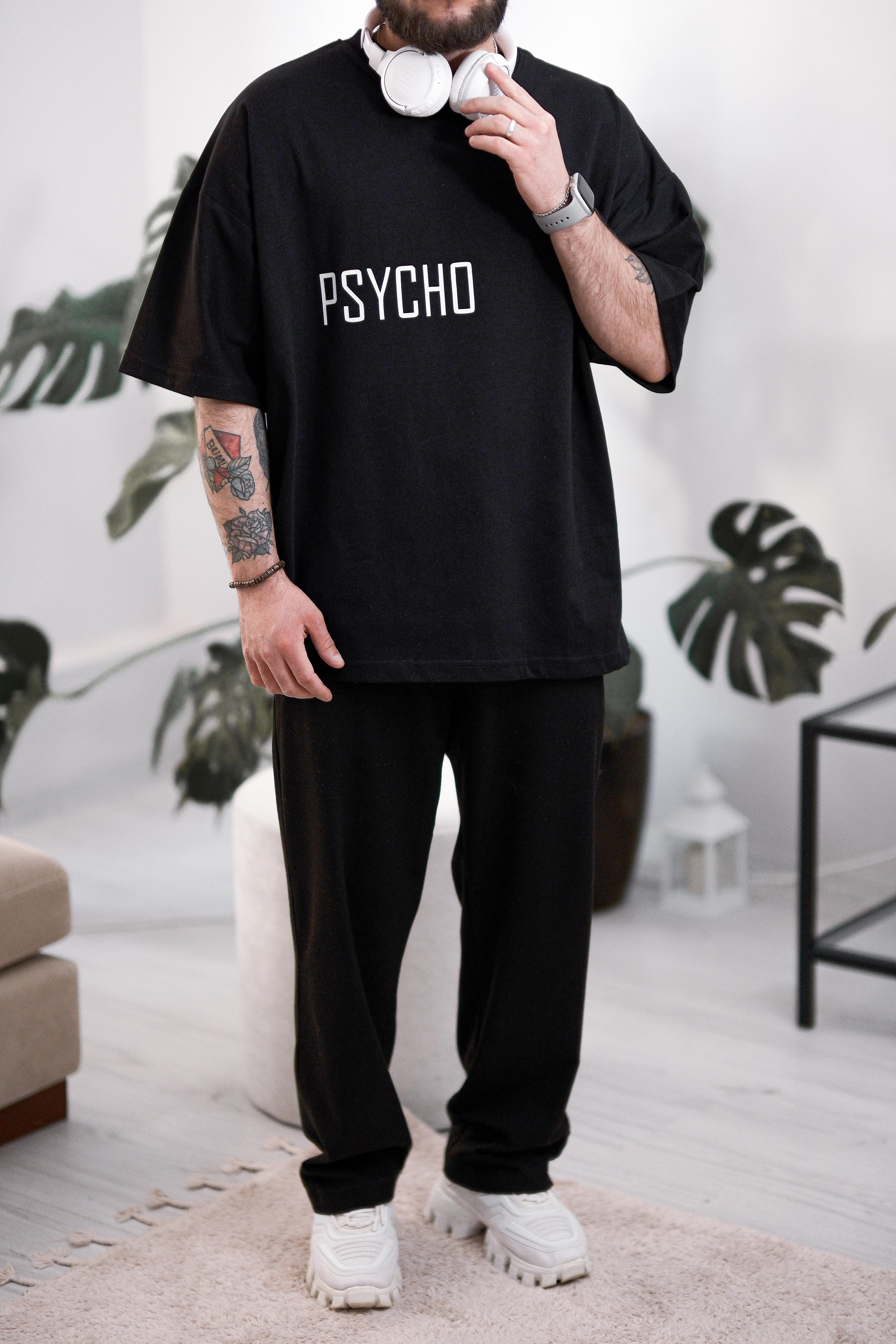 Psycho Extra Oversize Siyah Tshirt