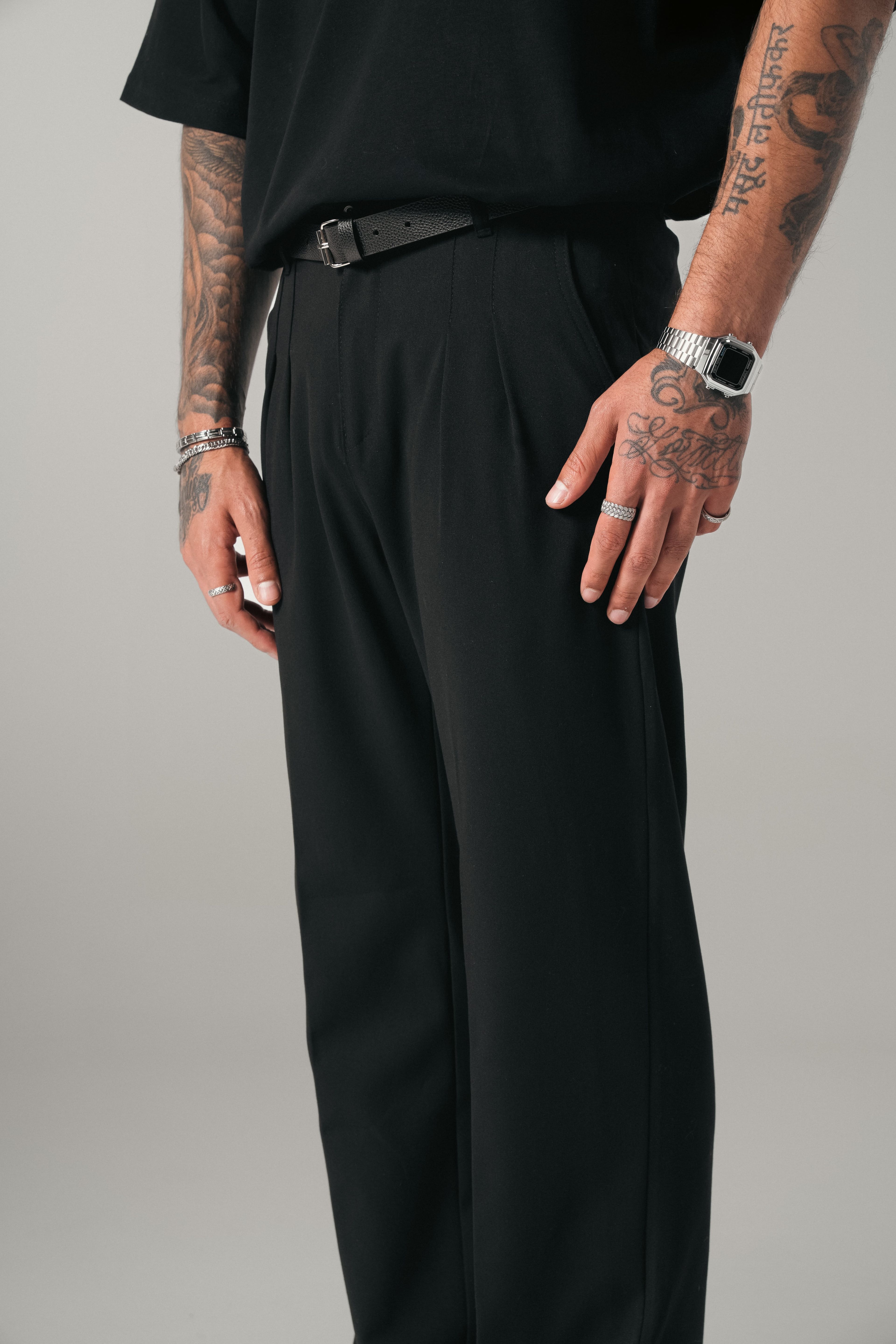Siyah Baggy Kumaş Pantolon