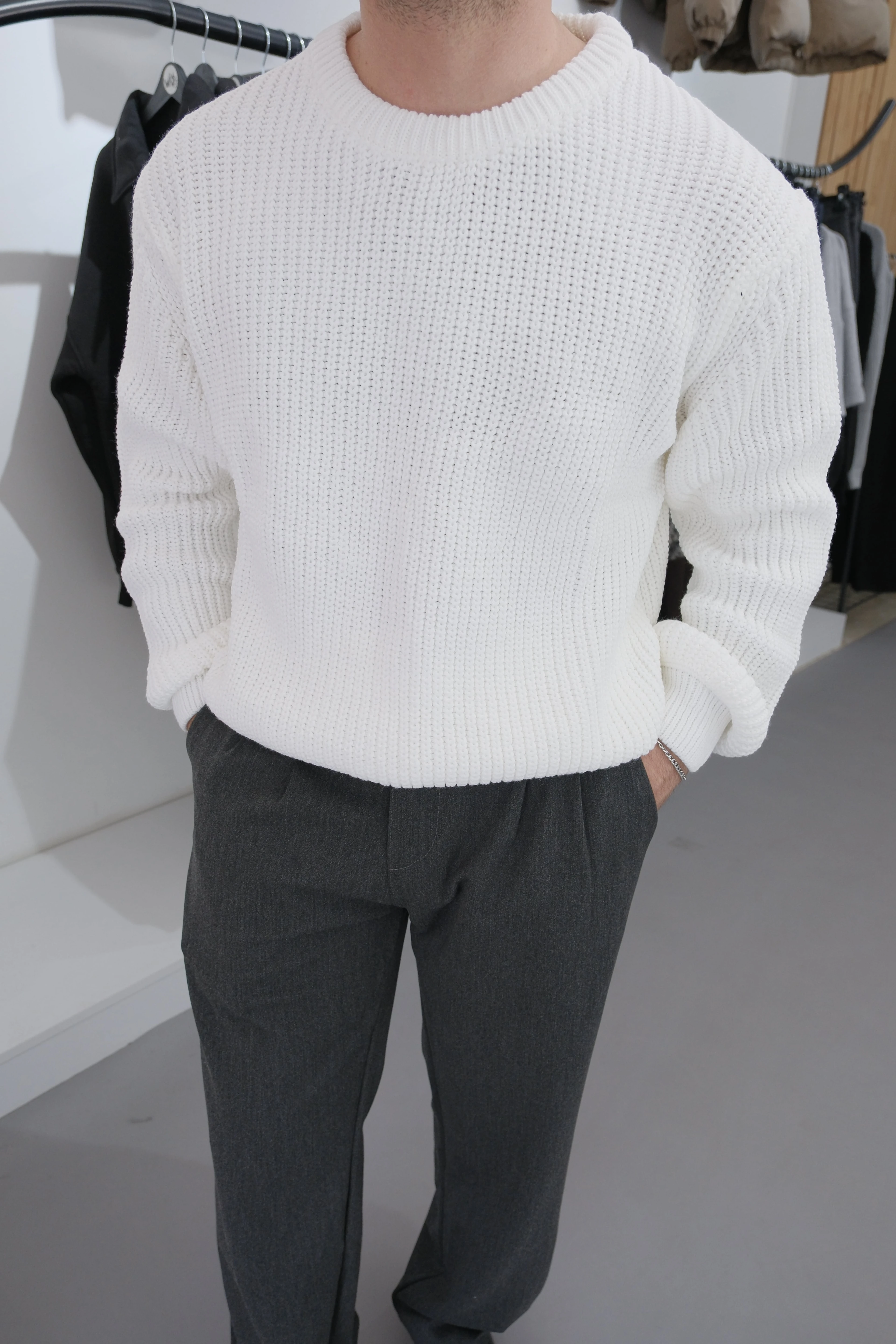 Casual Oversize Beyaz Basic Triko