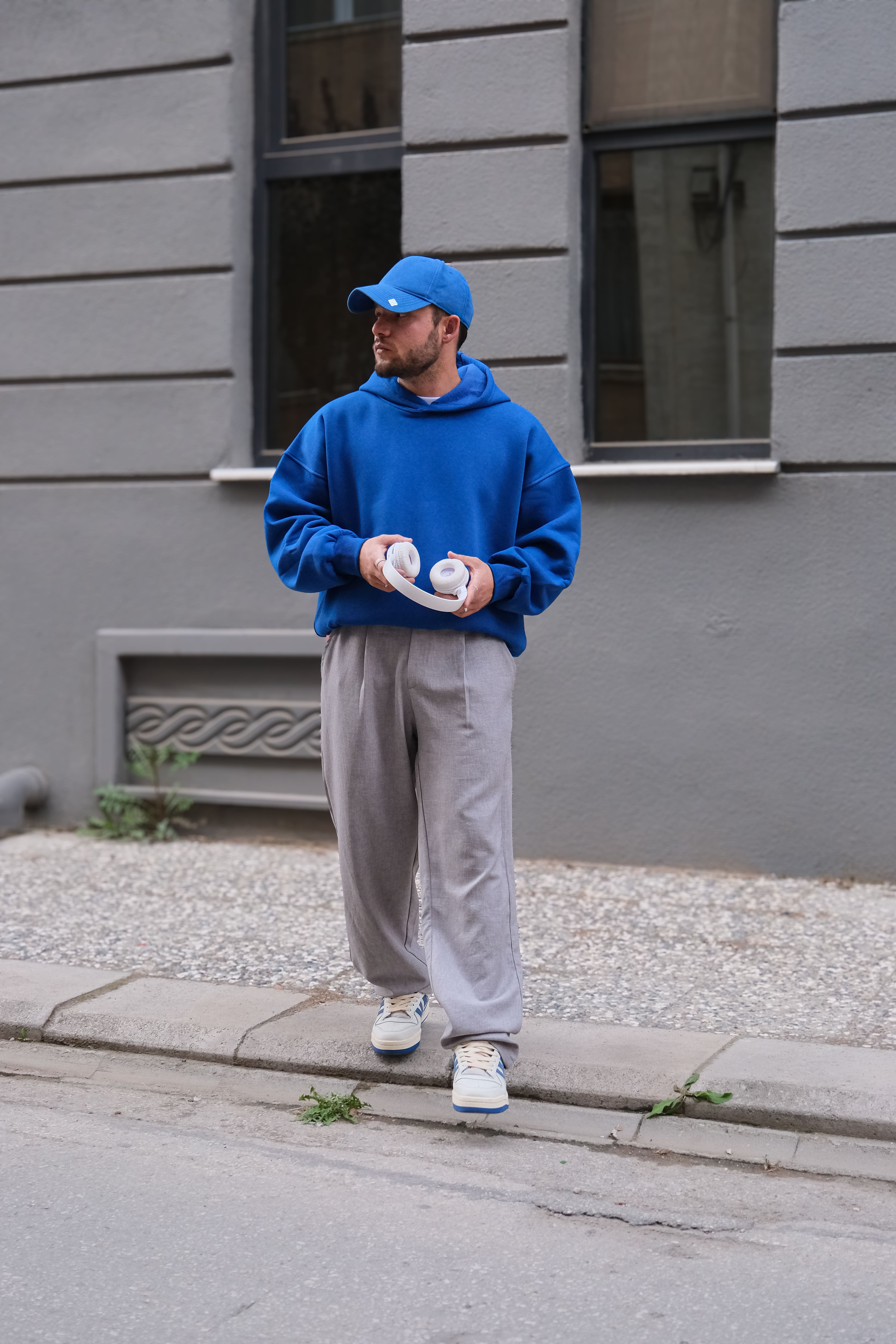 Sax Blue Extra Oversize Basic Hoodie ( premium ürün ) 