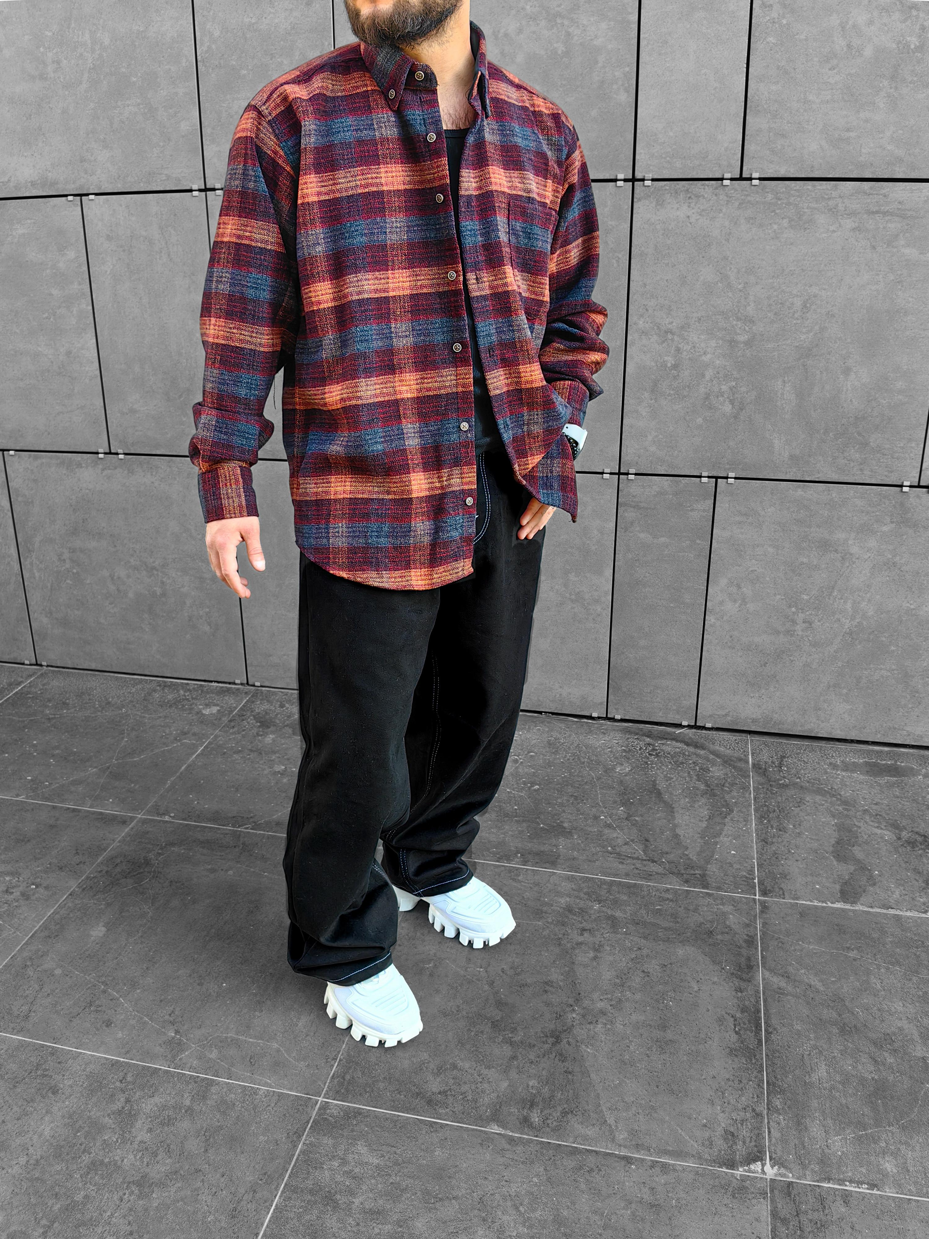 Bordo Oversize Oduncu Gömleği