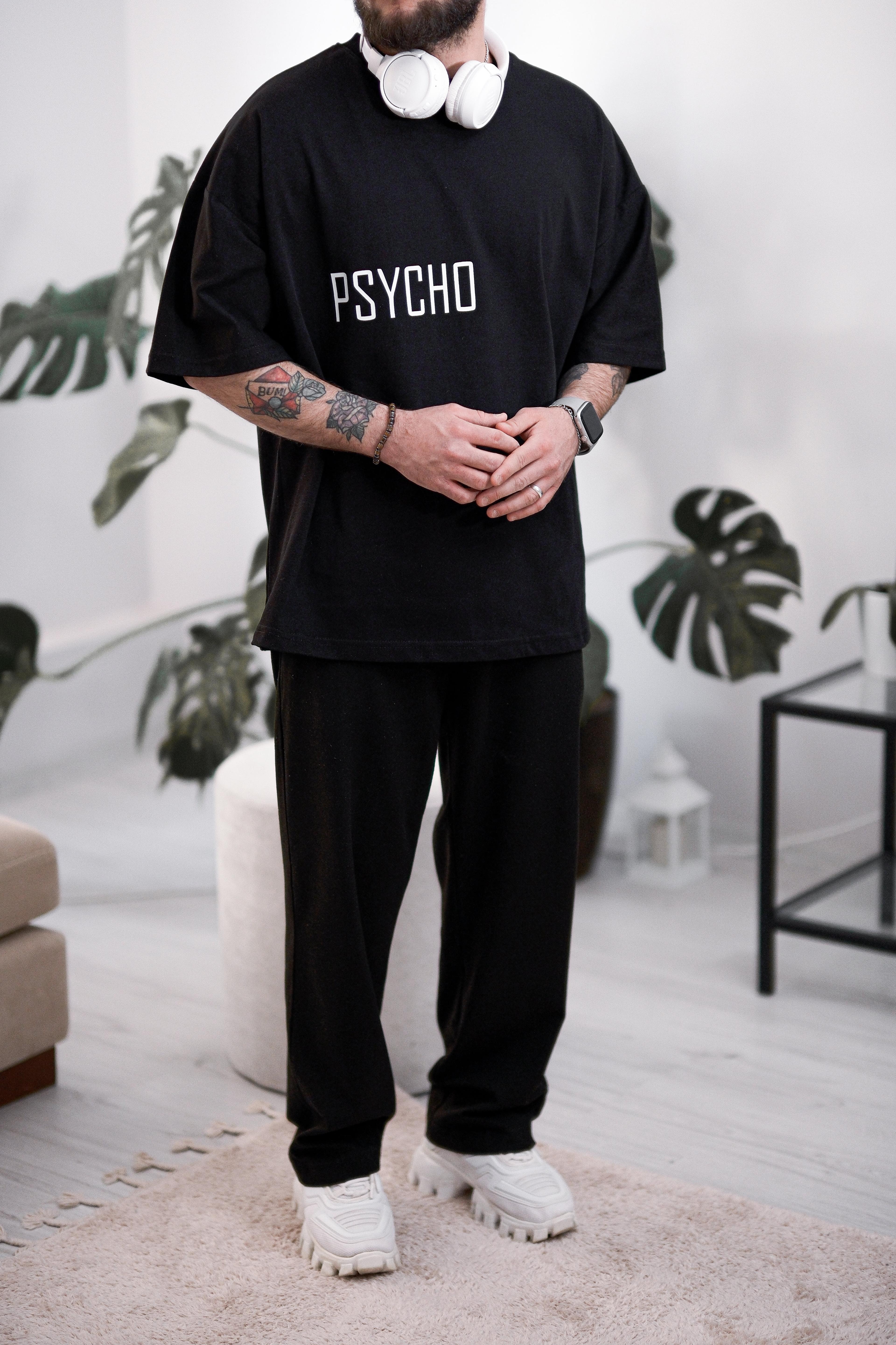 Psycho Extra Oversize Siyah Tshirt