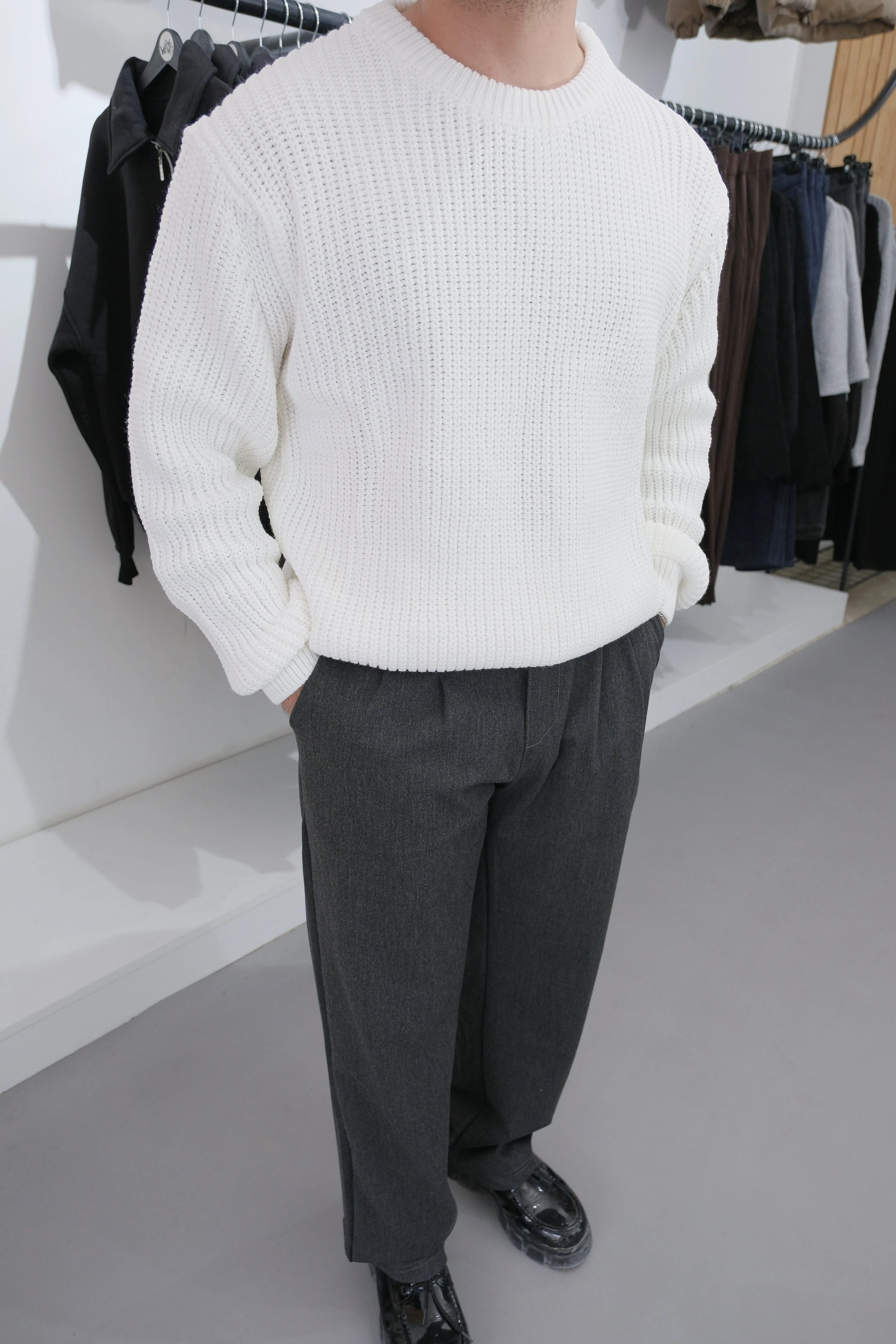 Casual Oversize Beyaz Basic Triko