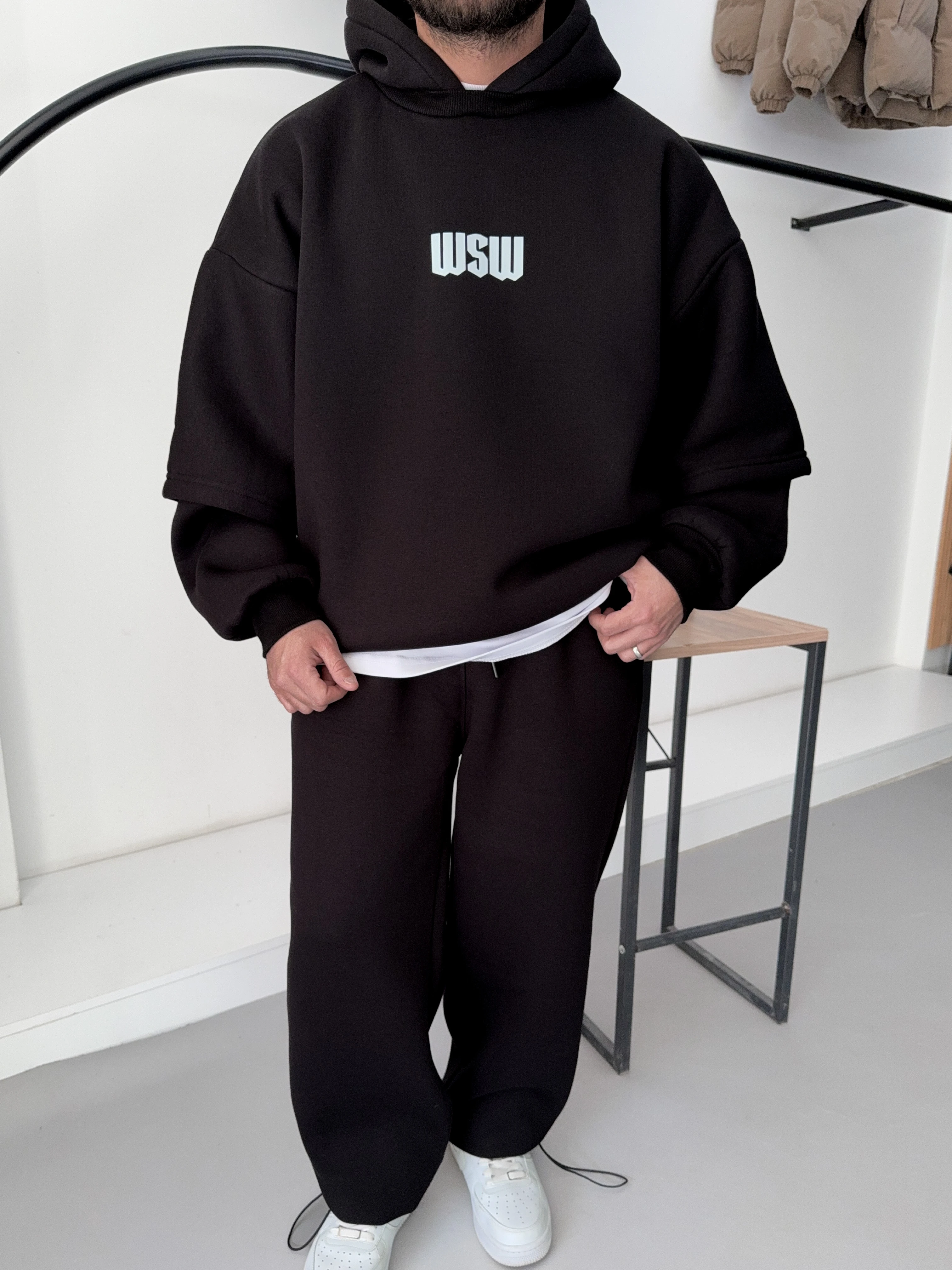 Çift Katlı Siyah Extra Oversize Hoodie (Premium Ürün)