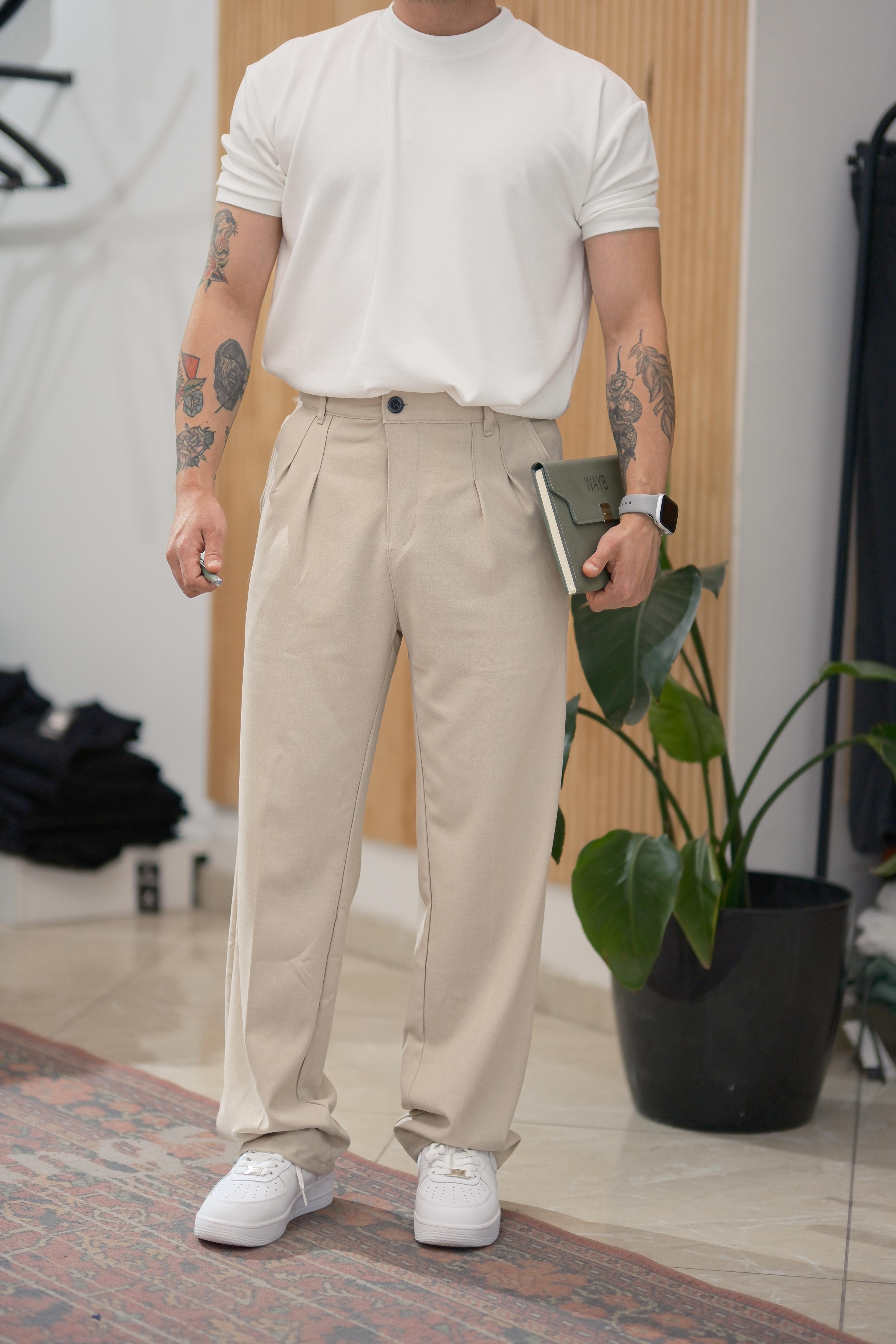 Bej Baggy Kumaş Pantolon